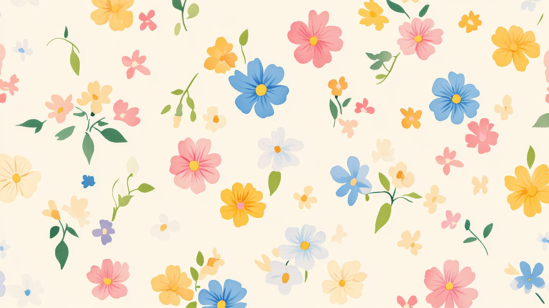 seamless pattern of small colorful flowers in pastel colors on a cream background for a preppy wallpaper