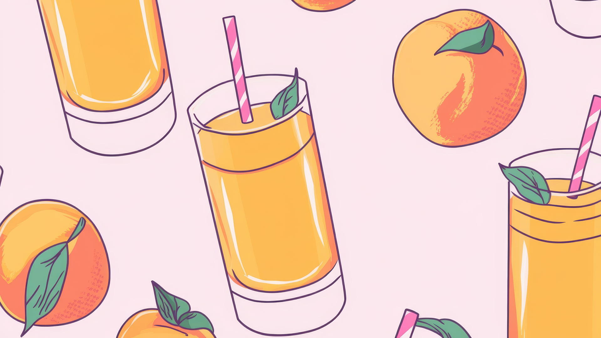 preppy wallpaper with 8-bit pixel art pattern of peach juice glasses in orange and pink