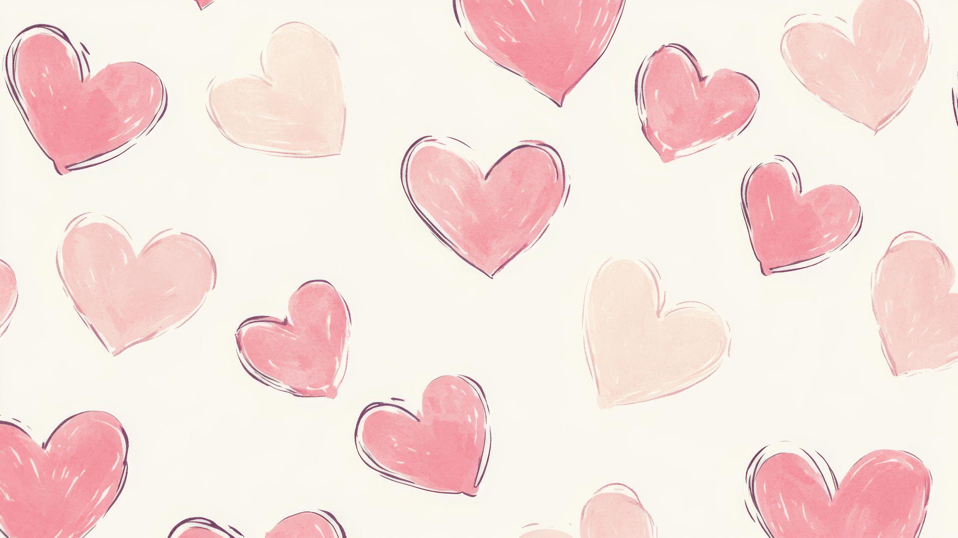 preppy wallpaper with pink hearts on cream background, hand-drawn style, dreamy, cute, pastel colors, retro vibe