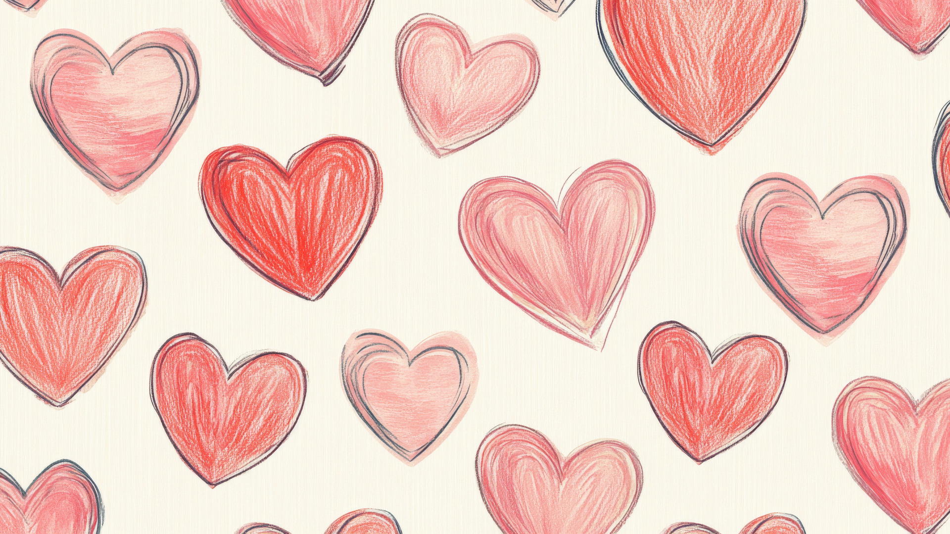 pink preppy wallpaper with hand-drawn pink hearts on cream background