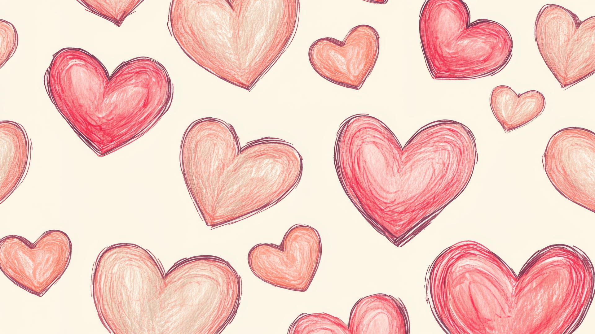 Pink preppy wallpaper with hand-drawn hearts on cream