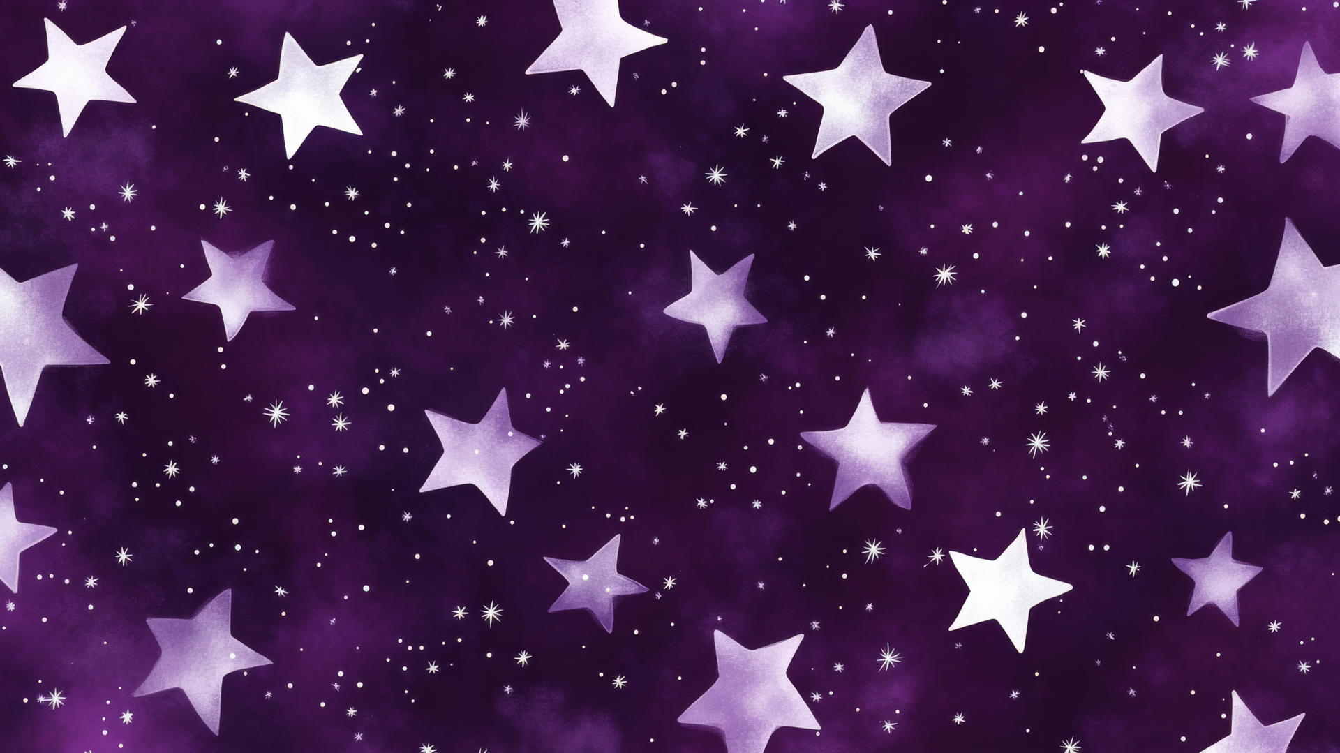 preppy purple wallpaper with white stars, glowing halos, and silver dots