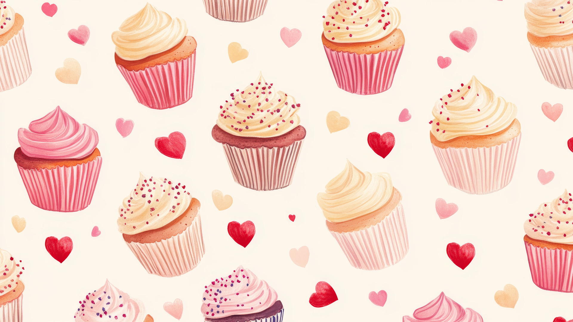 preppy valentines wallpaper with cupcakes and heart-shaped sprinkles