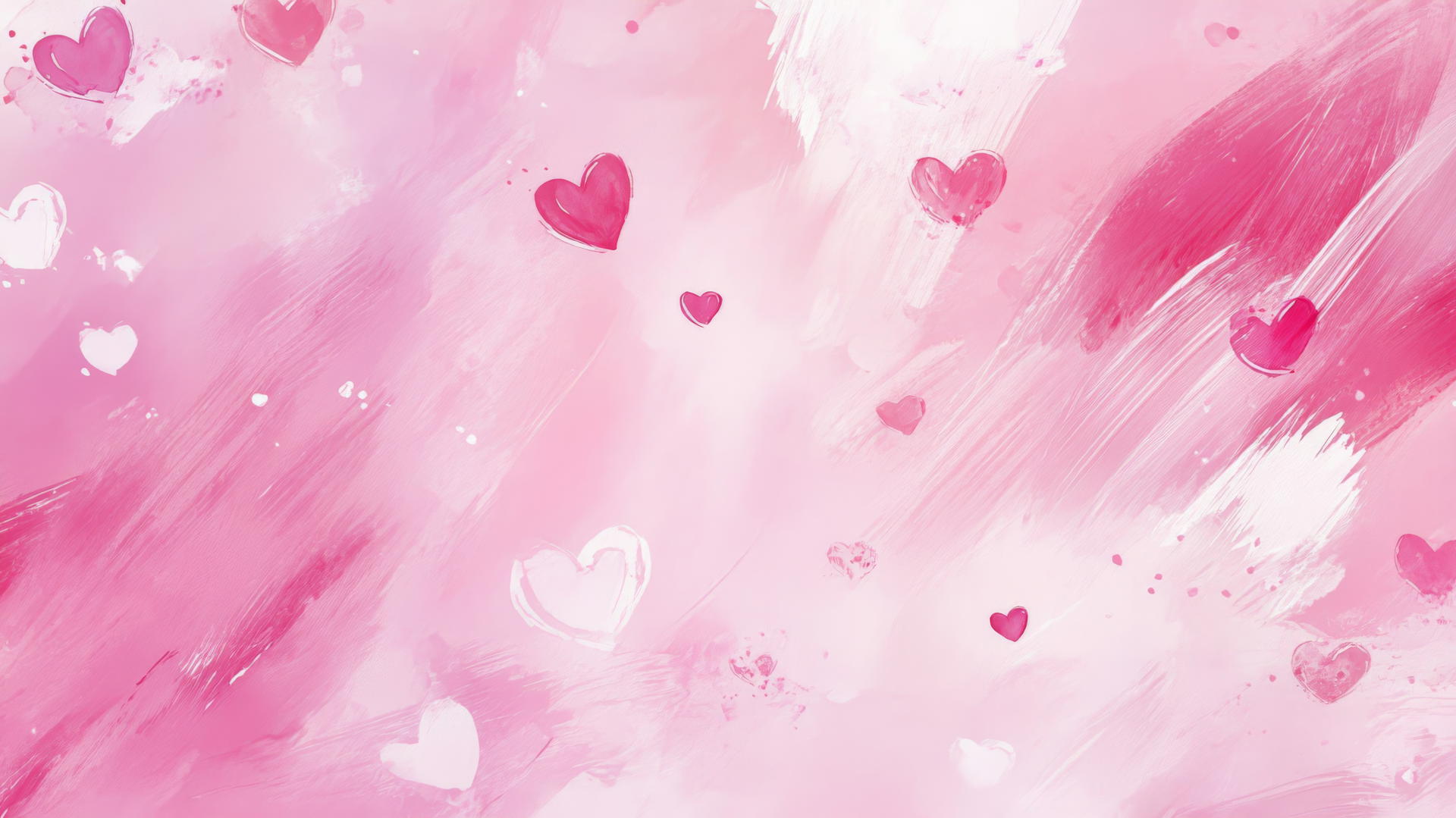 aesthetic cute pink wallpaper with watercolor brush strokes and tiny hearts