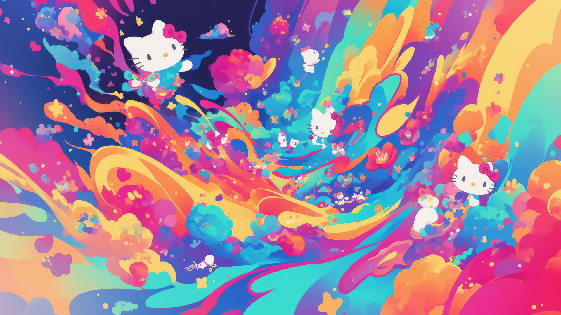 Y2K Hello Kitty wallpaper aesthetic with vibrant rainbow gradient