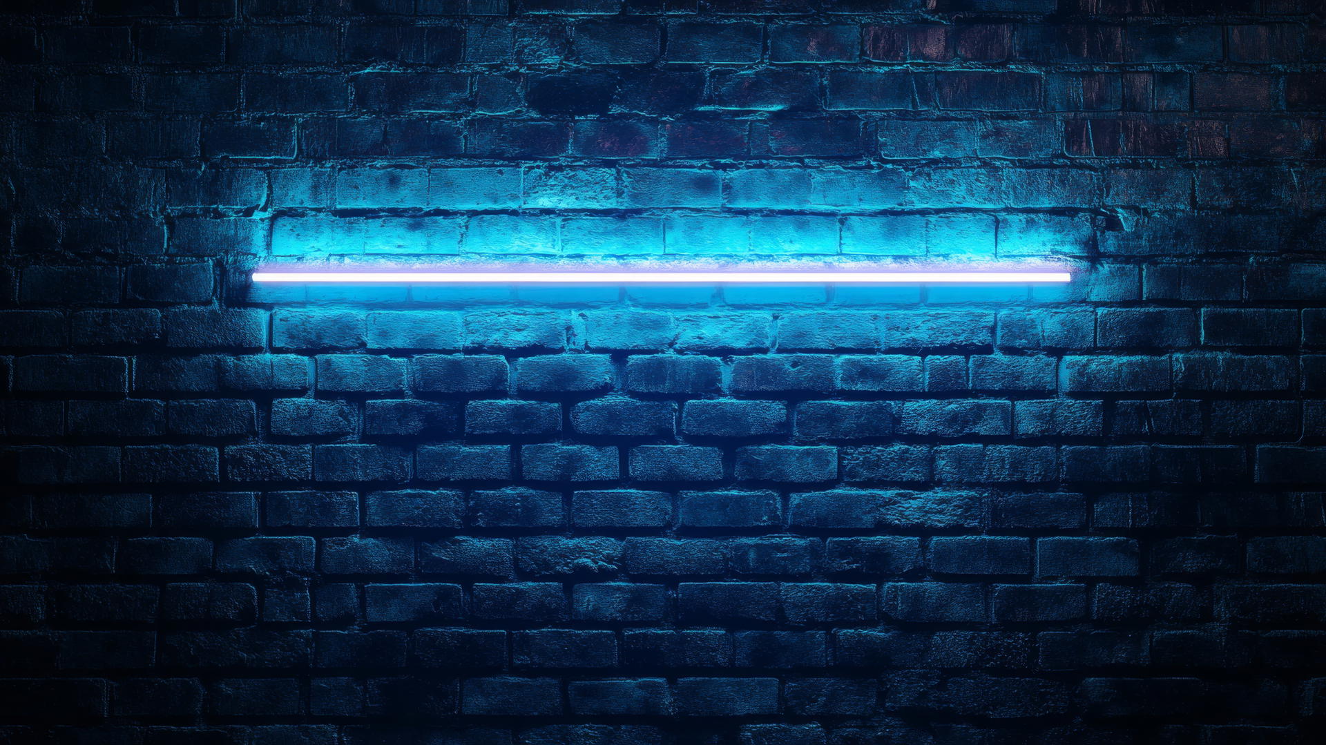 navy blue wallpaper with retro neon sign on dark brick wall