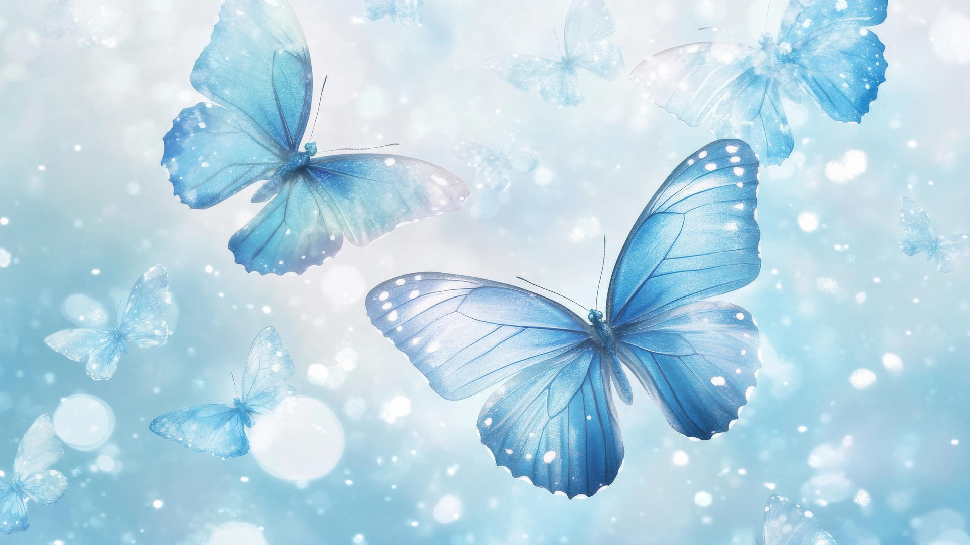 baby blue wallpaper with enchanted blue butterflies