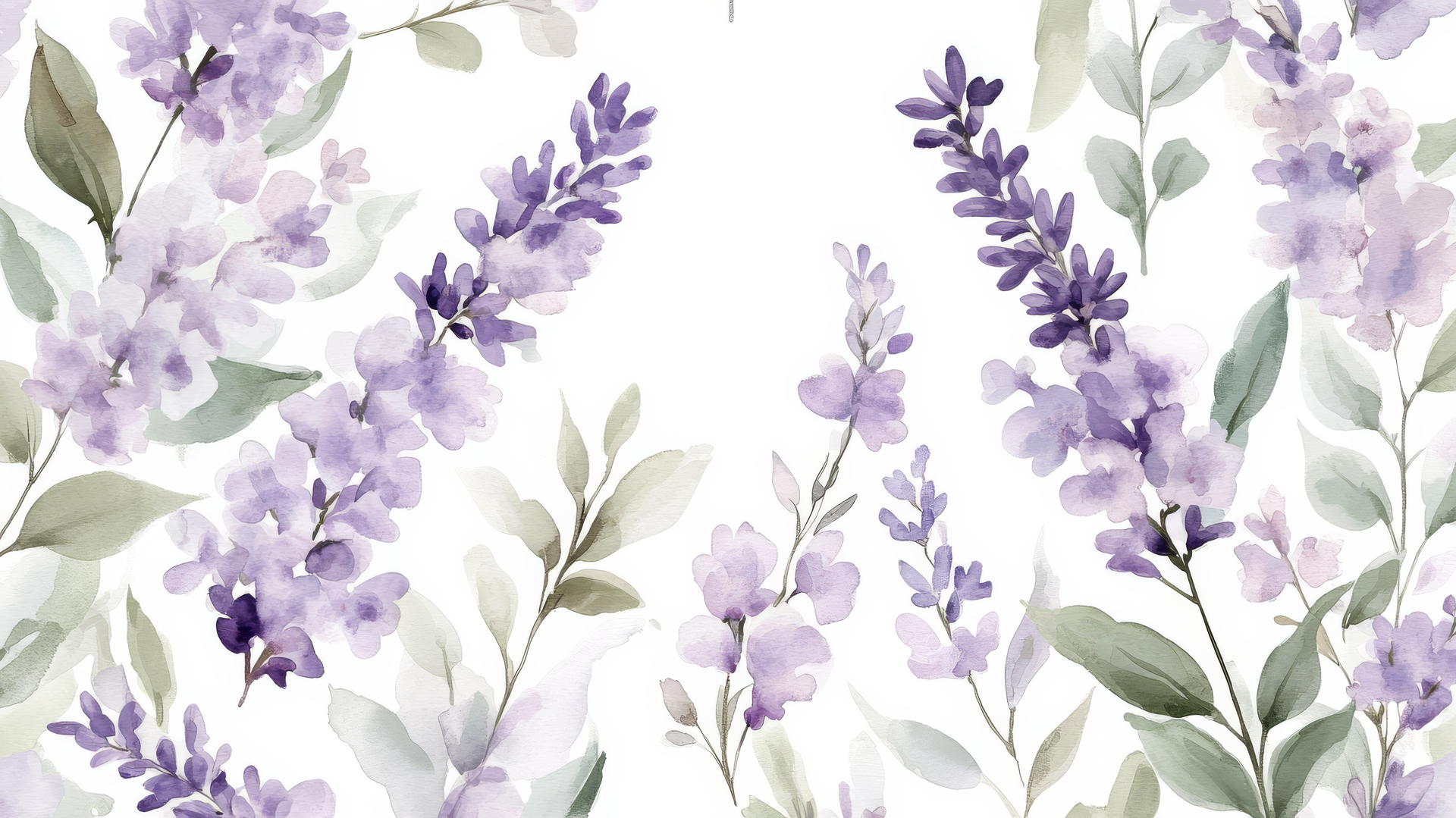 Watercolor-style purple flower wallpaper with lavender blossoms and green leaves.
