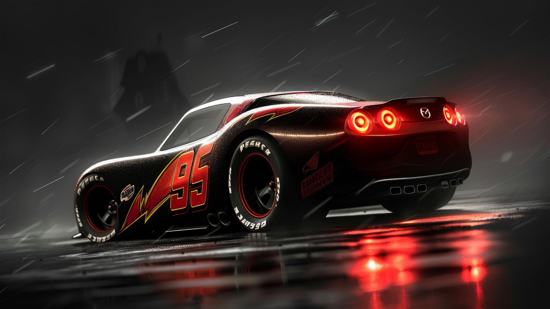 Pixar-style Lightning McQueen with Wizard theme and spotlight