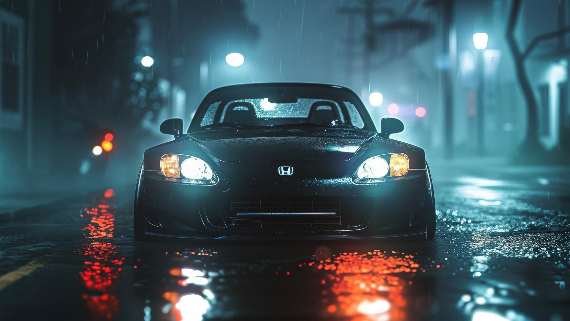 Honda S2000 in dim gothic lighting with fog