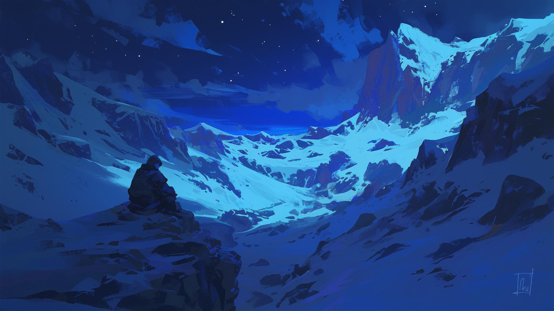 Aesthetic dark mountain pass at night with faint stars