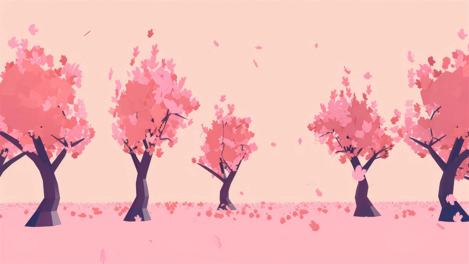 Minimalist pattern design of sakura trees with low stylization
