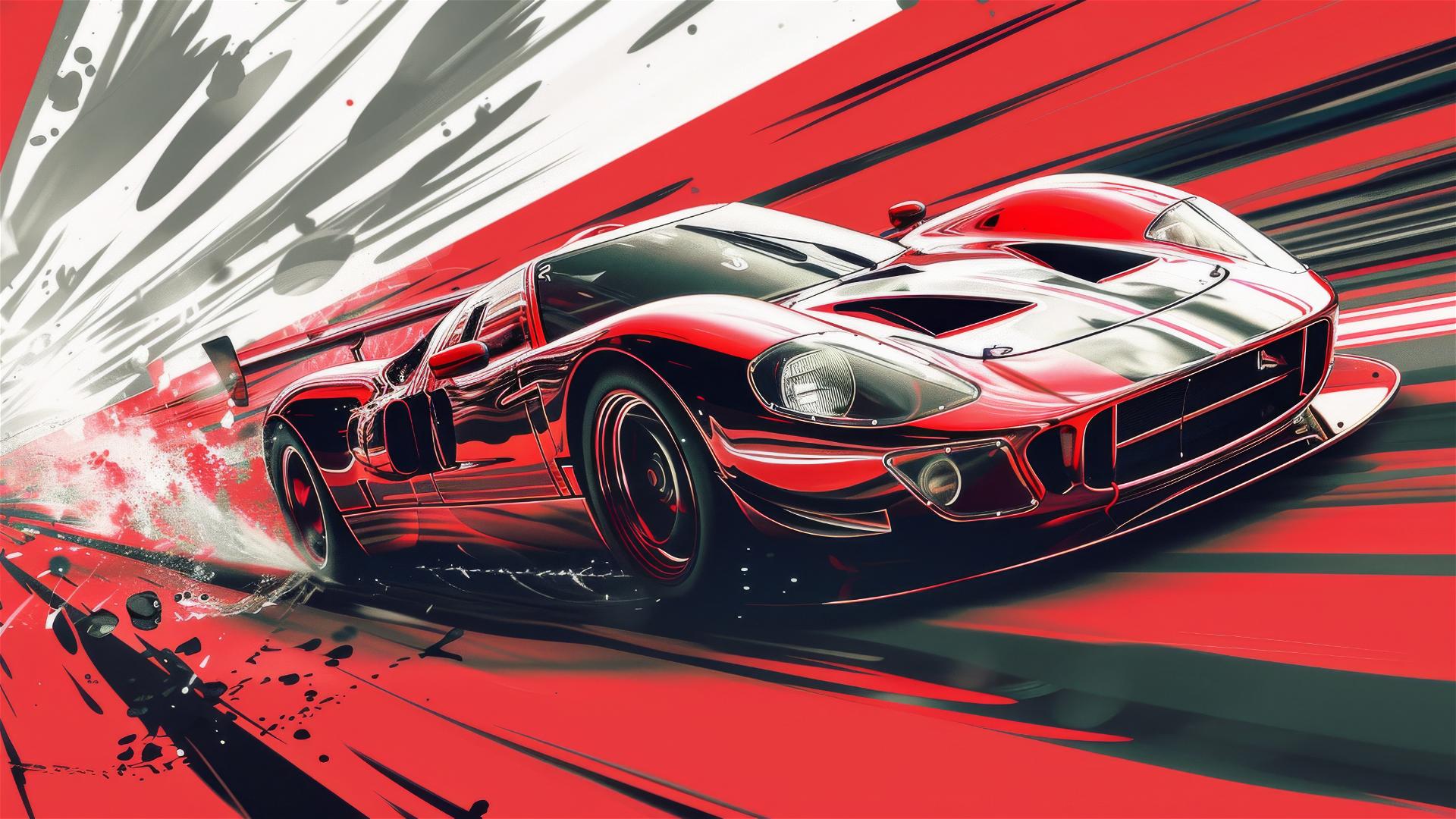 Racing concept art in neo-abstract realism with red and black