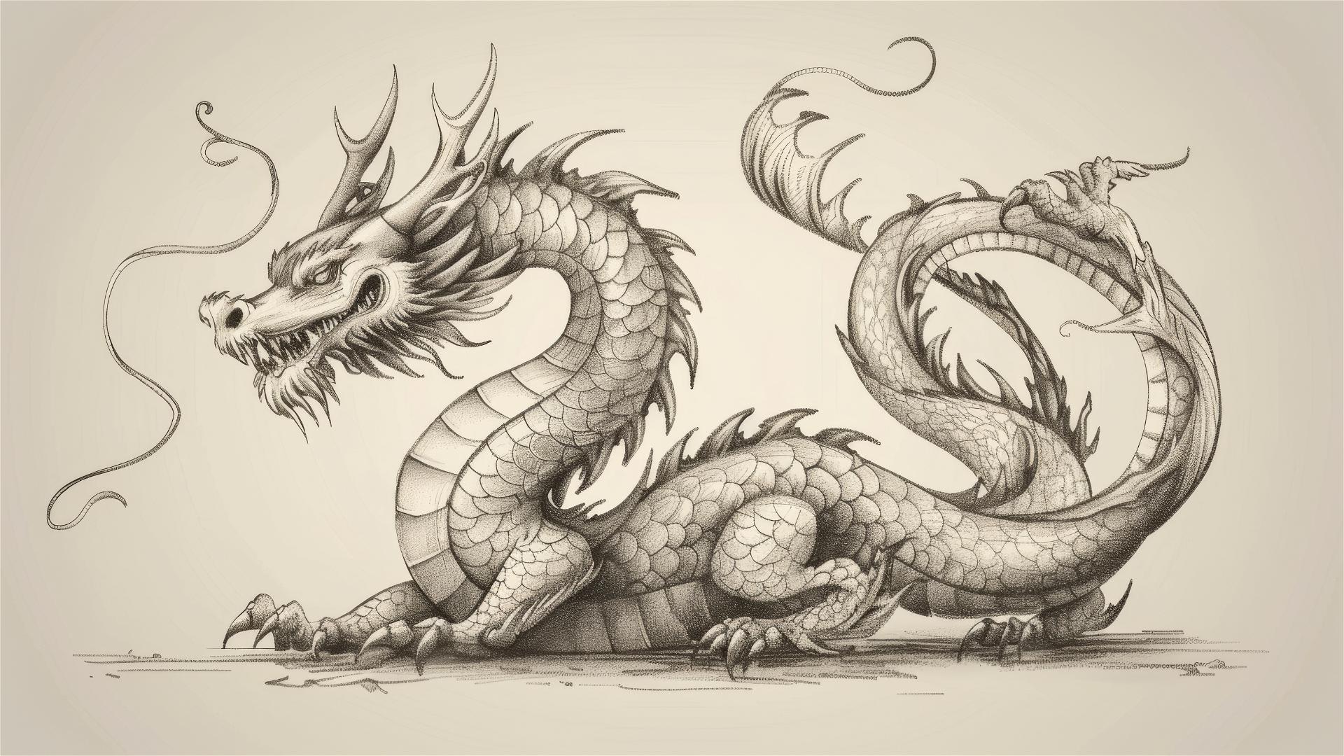 Hand-drawn Chinese dragon in simple children's illustration style