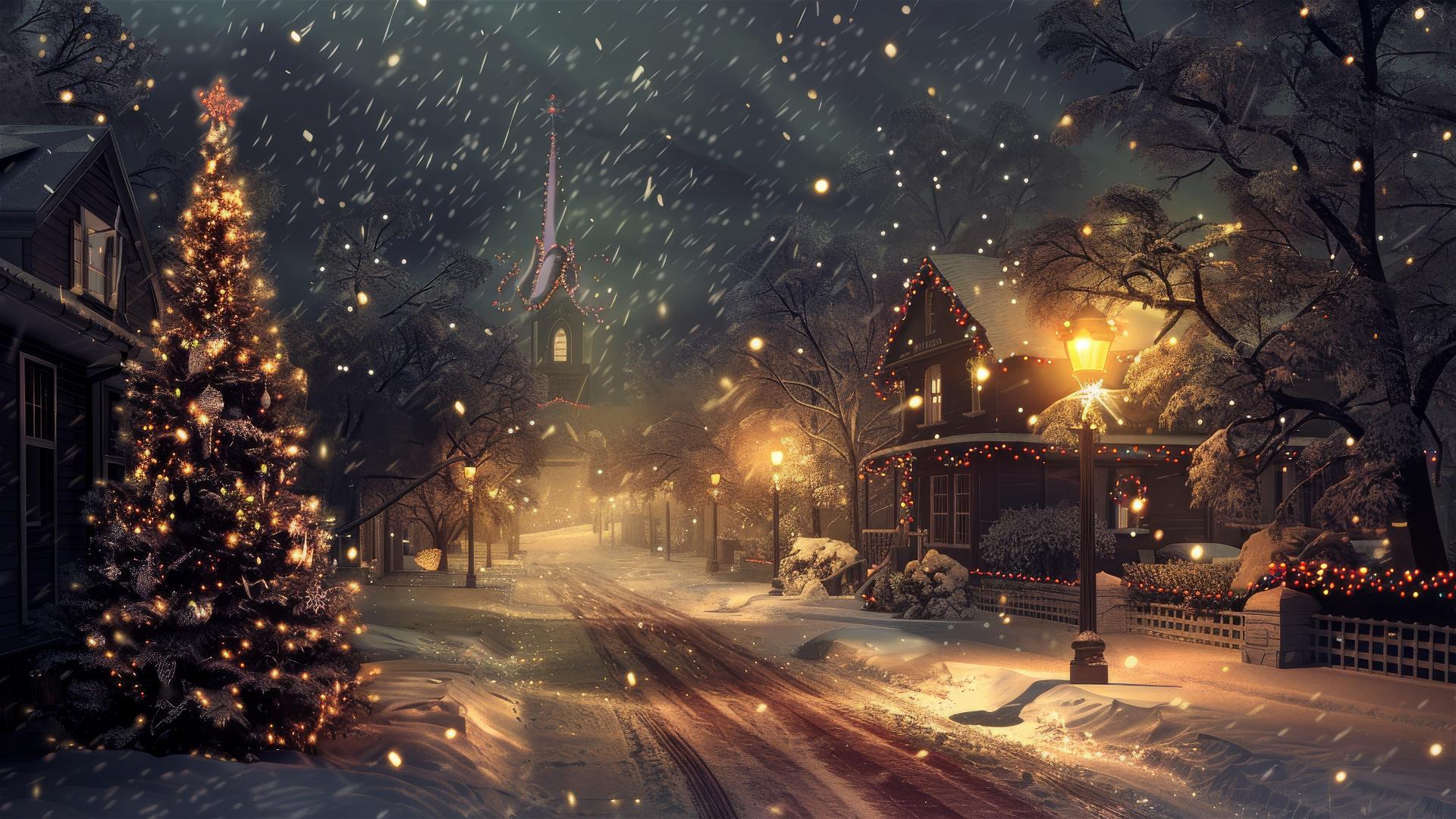 Silent Christmas night on an empty street