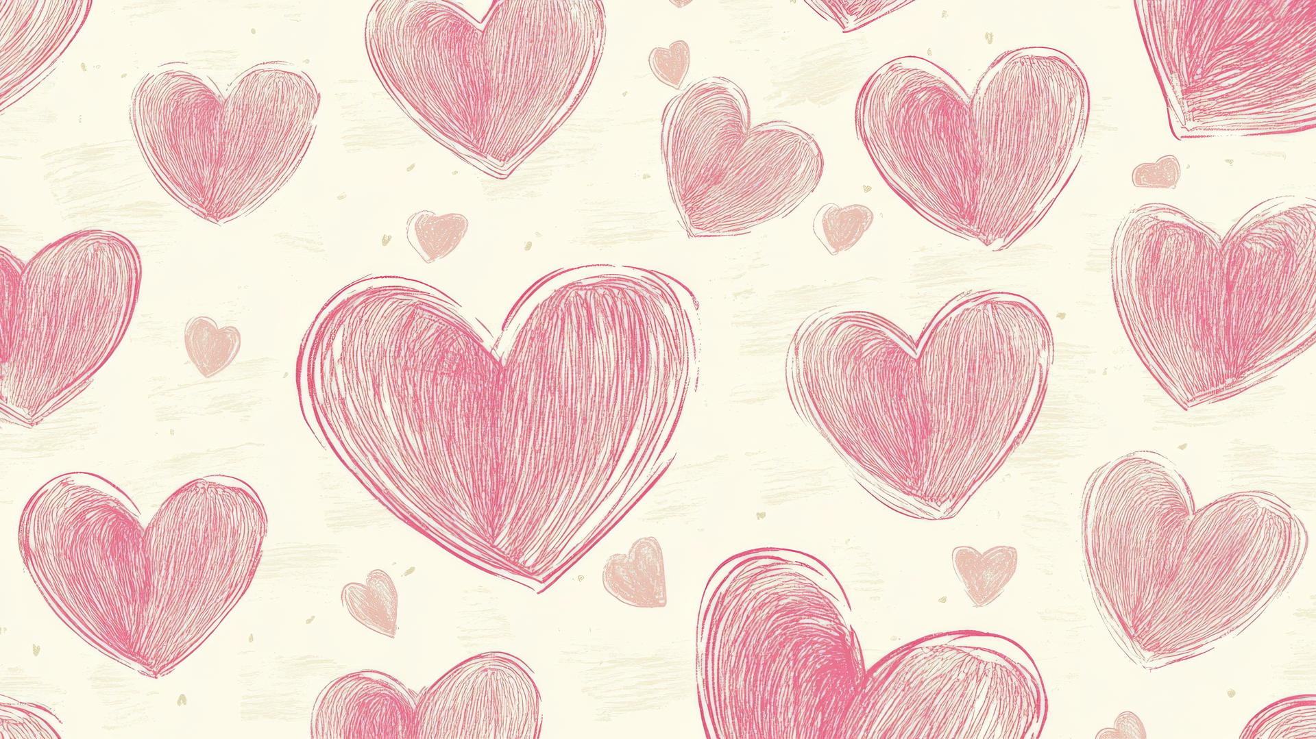 preppy wallpaper with pink hearts and hand-drawn details on a cream background
