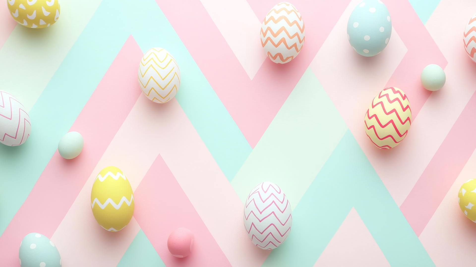 preppy easter wallpaper with chevron stripes in pastel shades and Easter eggs at intersections