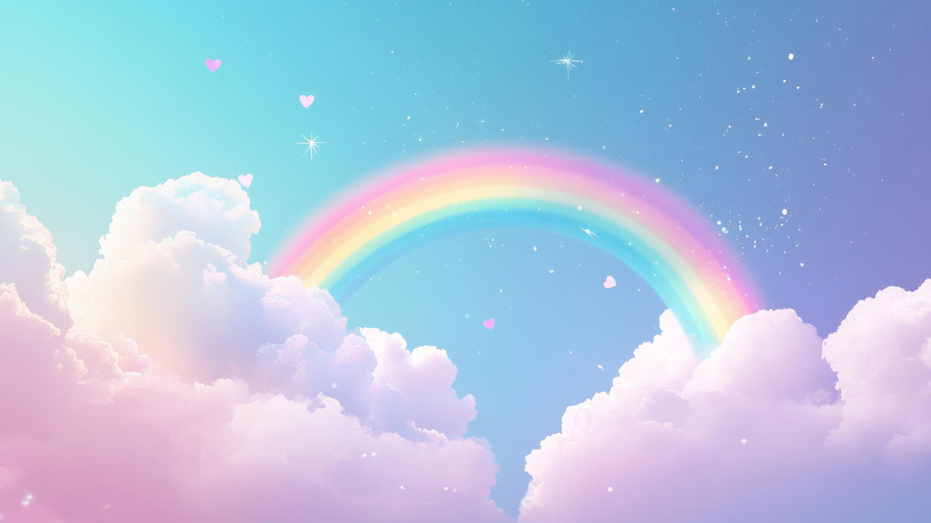 popular cute wallpapers for girls, pastel rainbow with clouds, stars, and hearts
