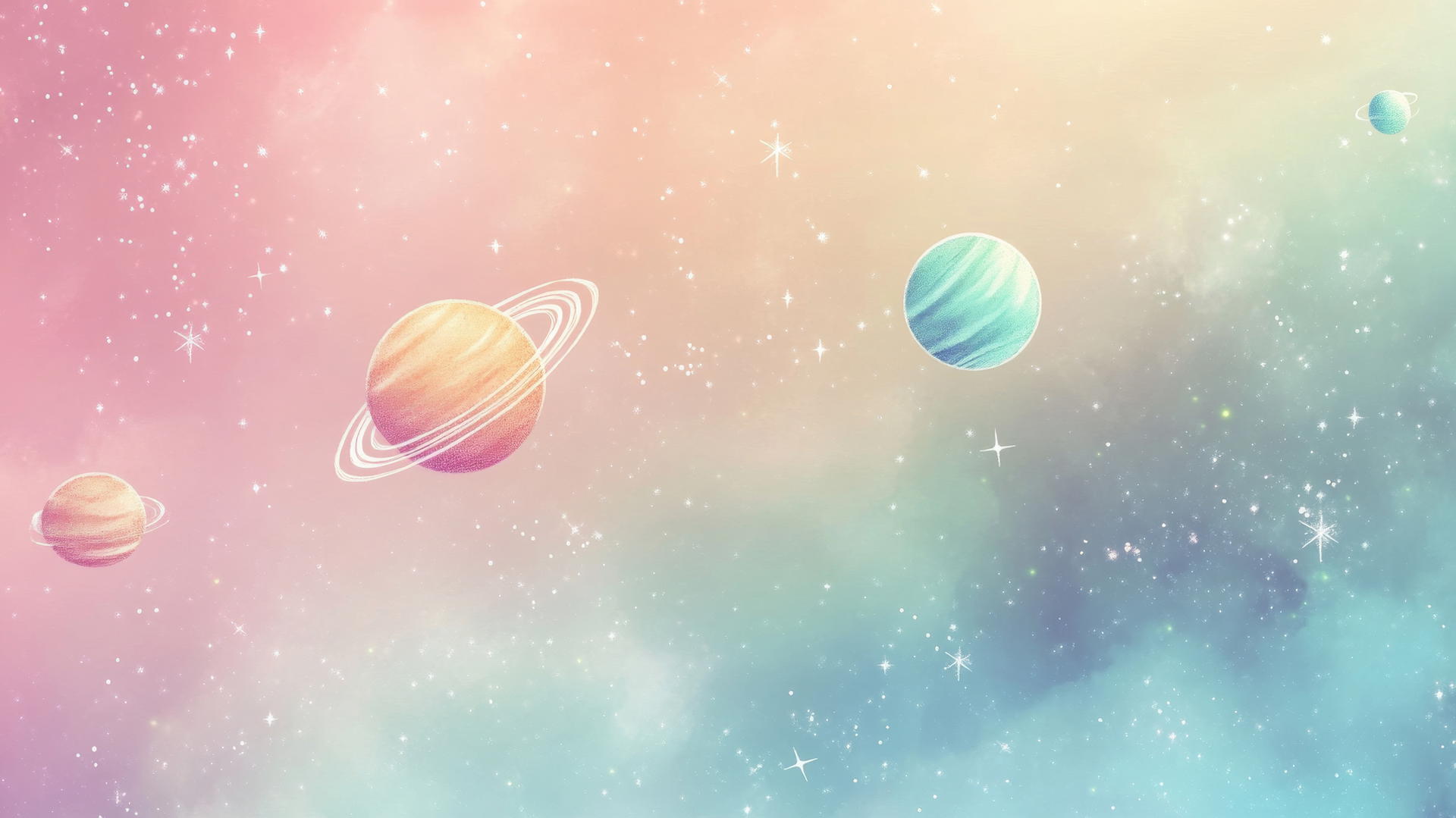 cute wallpapers for girls aesthetic depicting a pastel-colored galaxy with cartoon planets, stars, and constellations