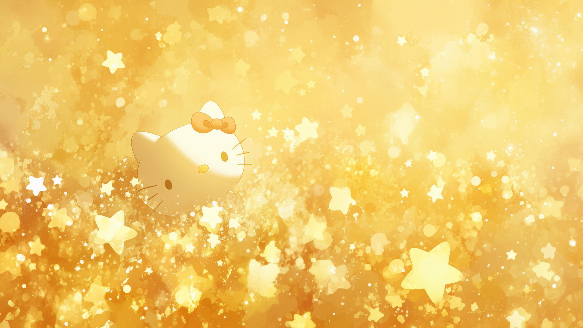 hello kitty aesthetic wallpaper with glittering gold, sparkling stars