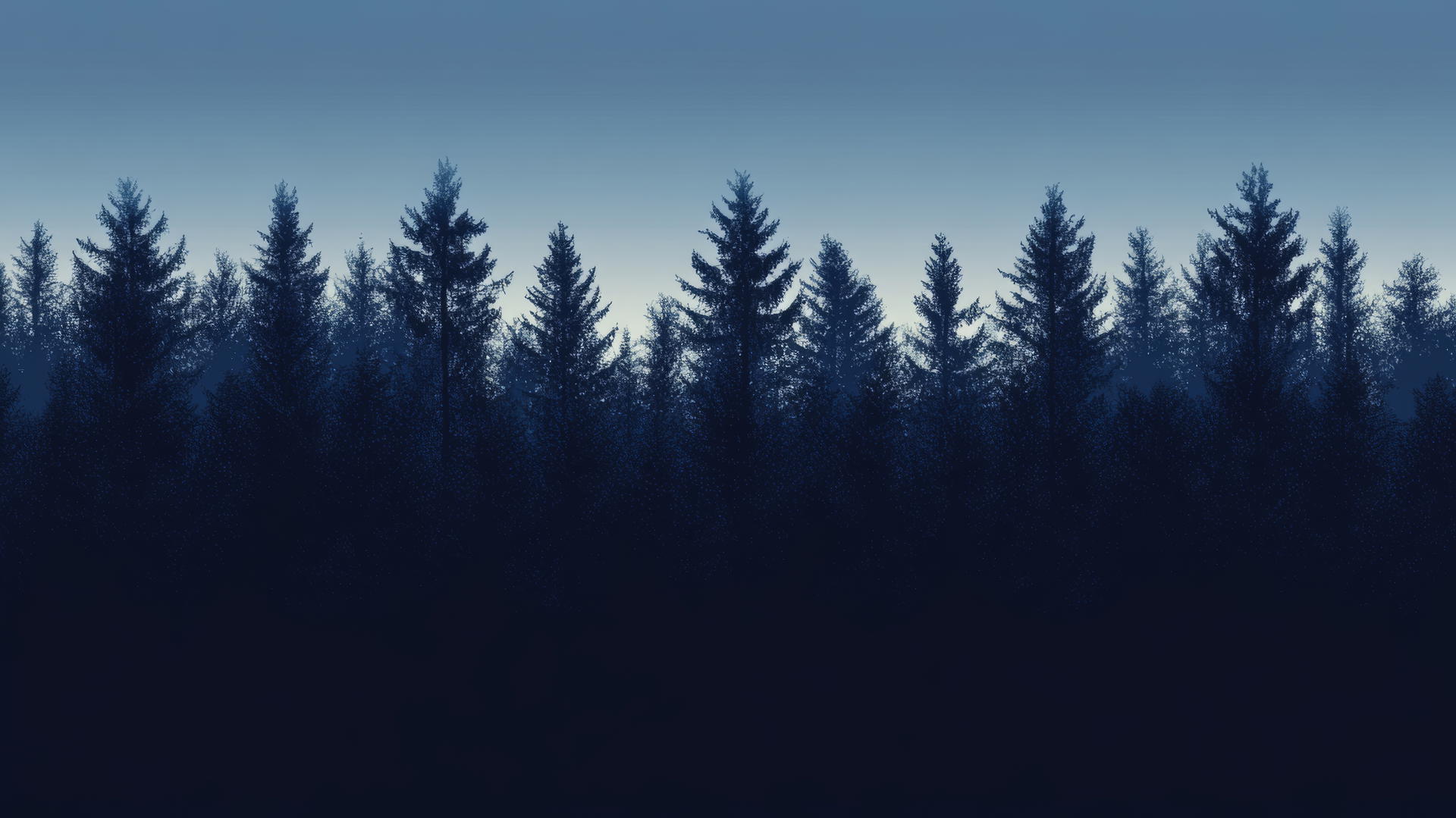 A navy blue wallpaper showing tree silhouettes against a dusk sky.