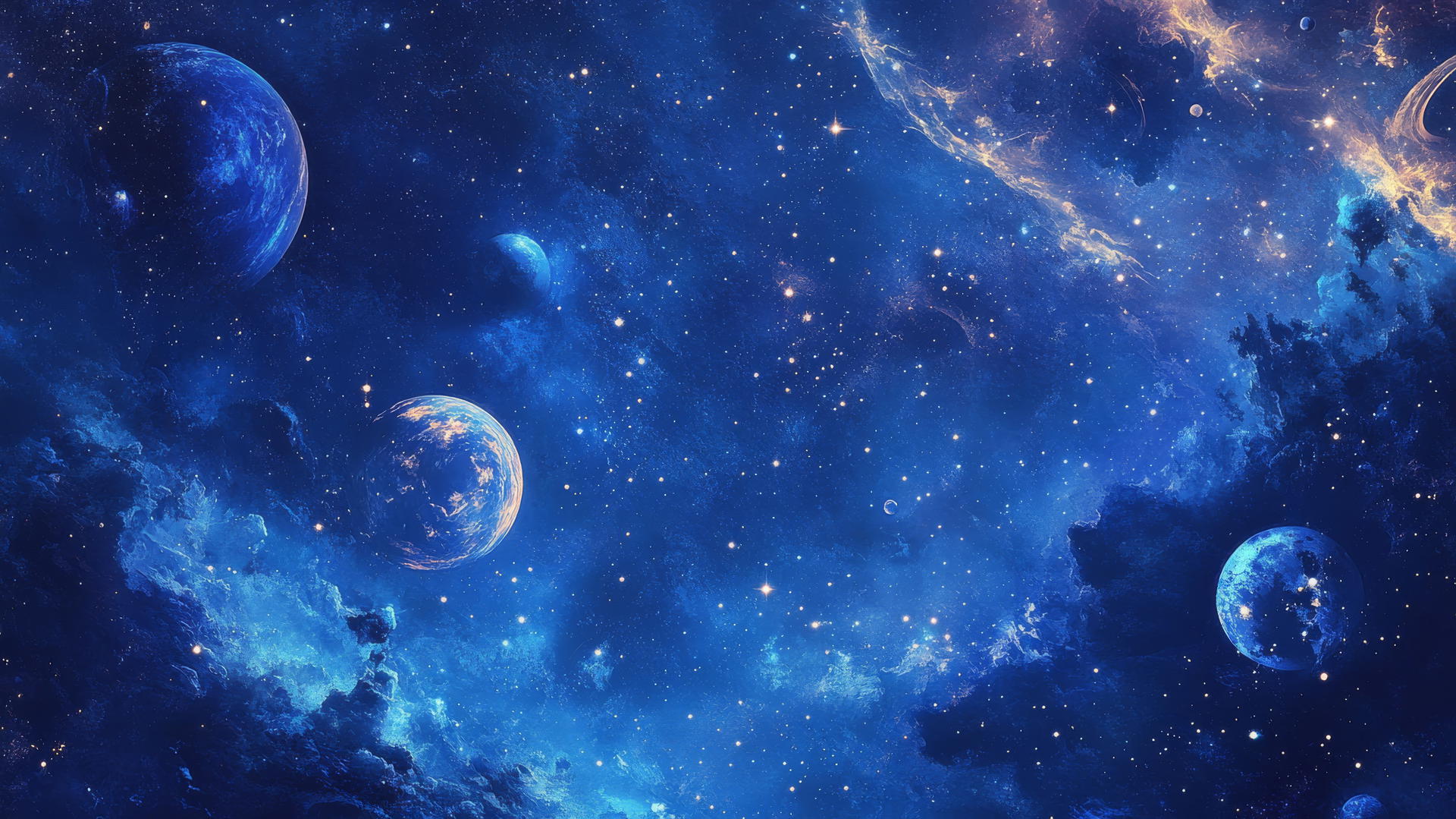 Wallpaper blue featuring celestial tapestry with planets, stars, and constellations