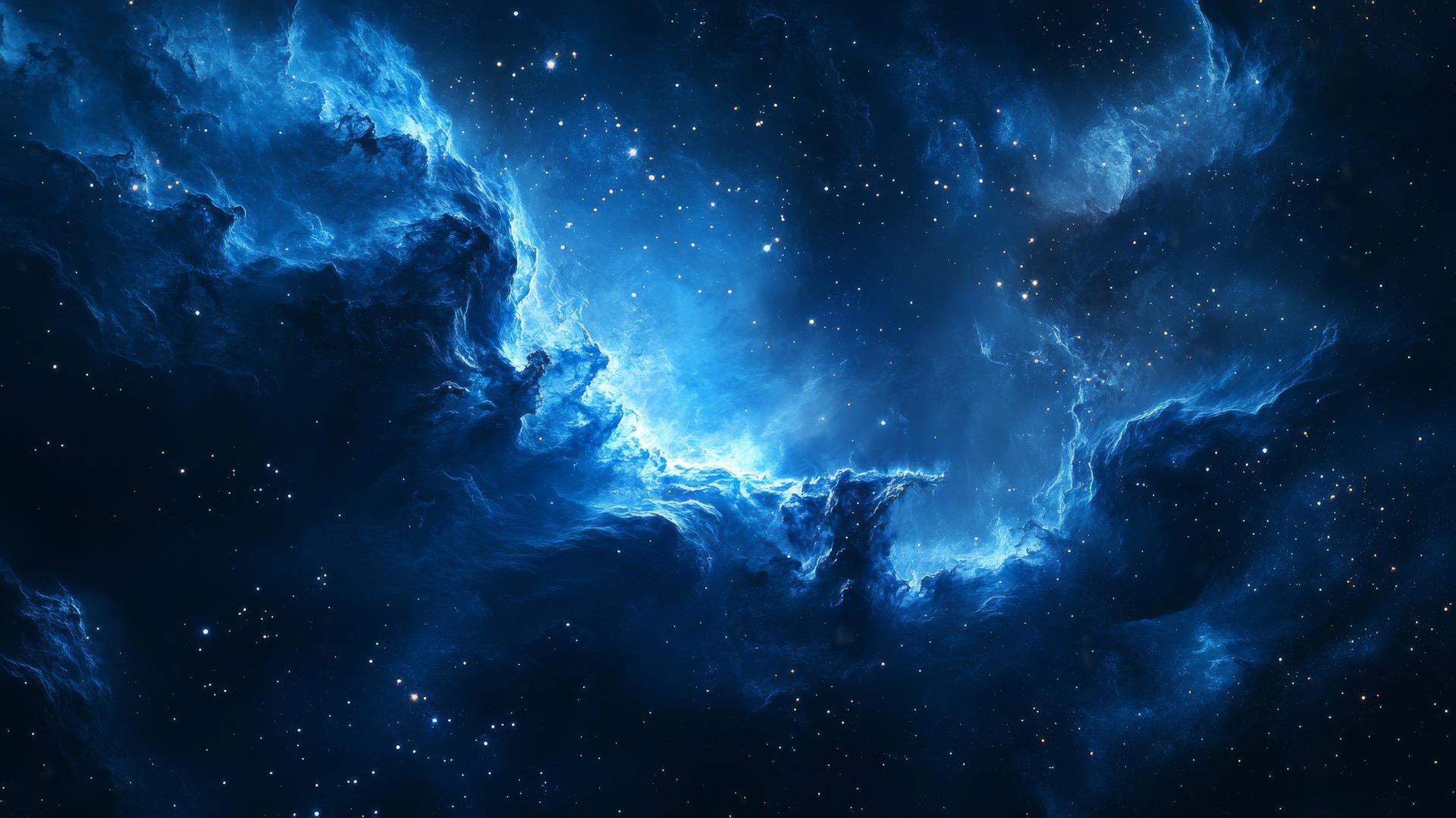dark blue aesthetic wallpaper with cosmic nebula, swirling gases, and sparkling stars