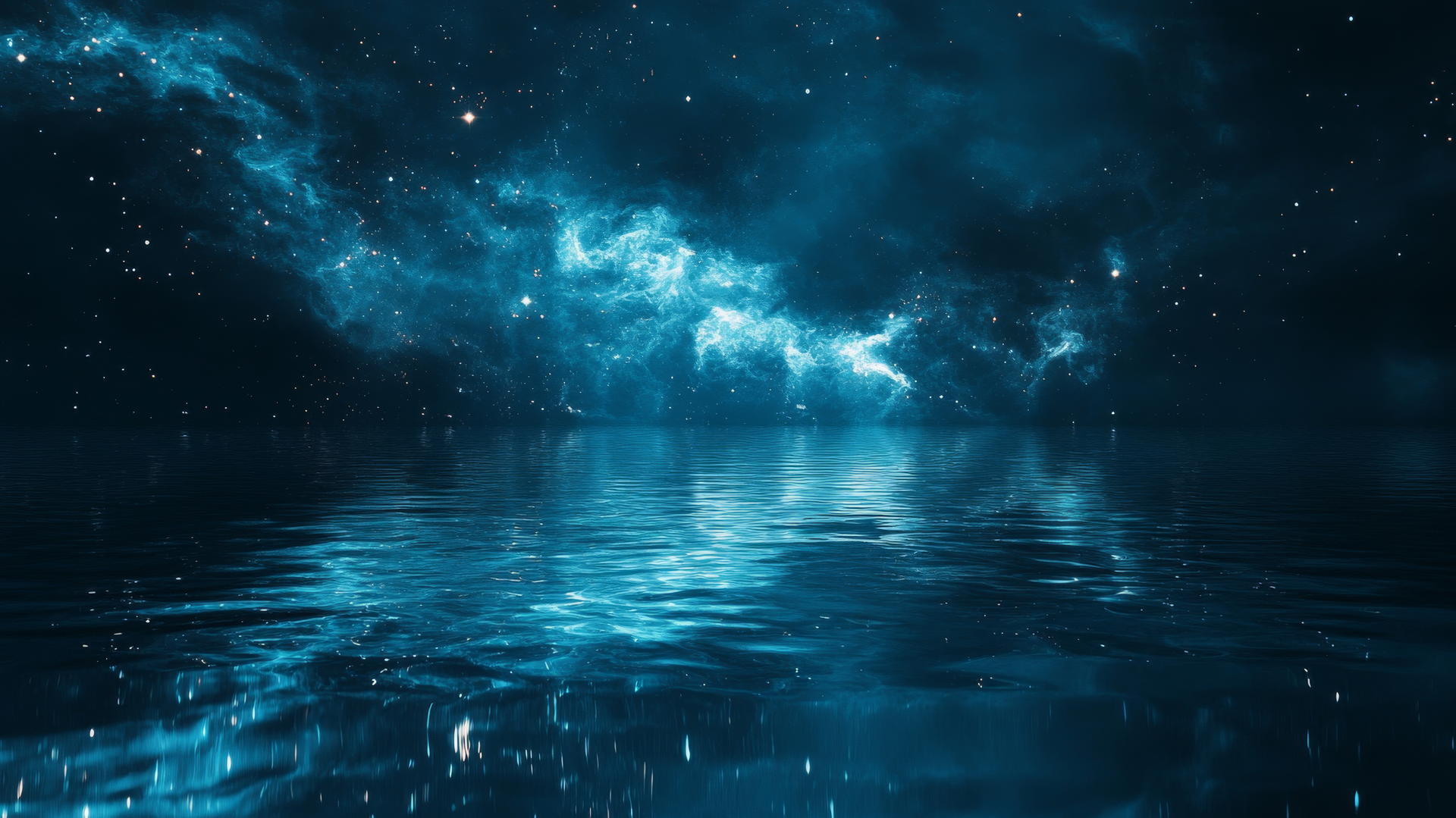 dark blue aesthetic wallpaper with a galaxy reflection in water