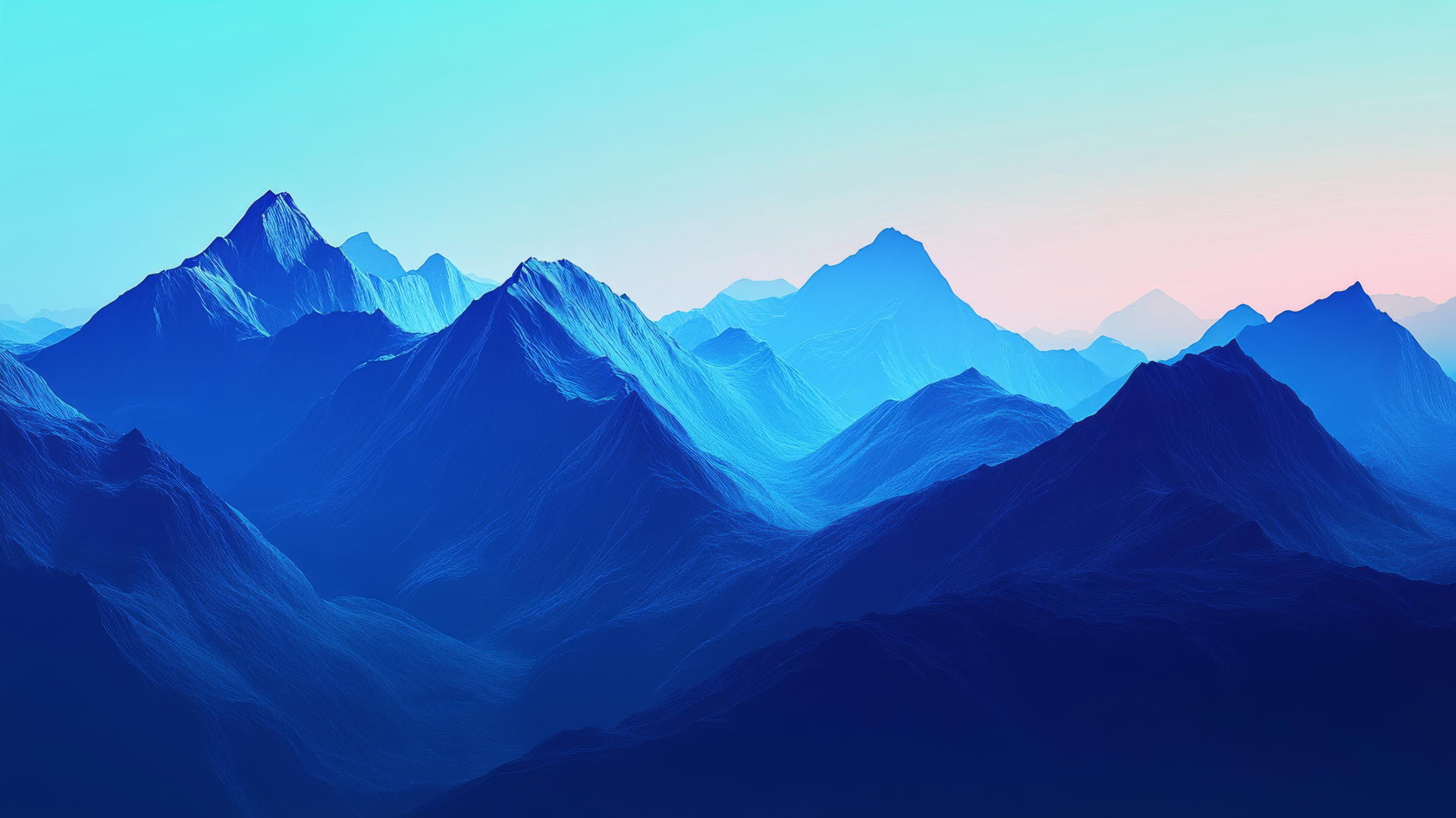Aesthetic wallpaper blue with abstract blue mountain peaks and gradient sky