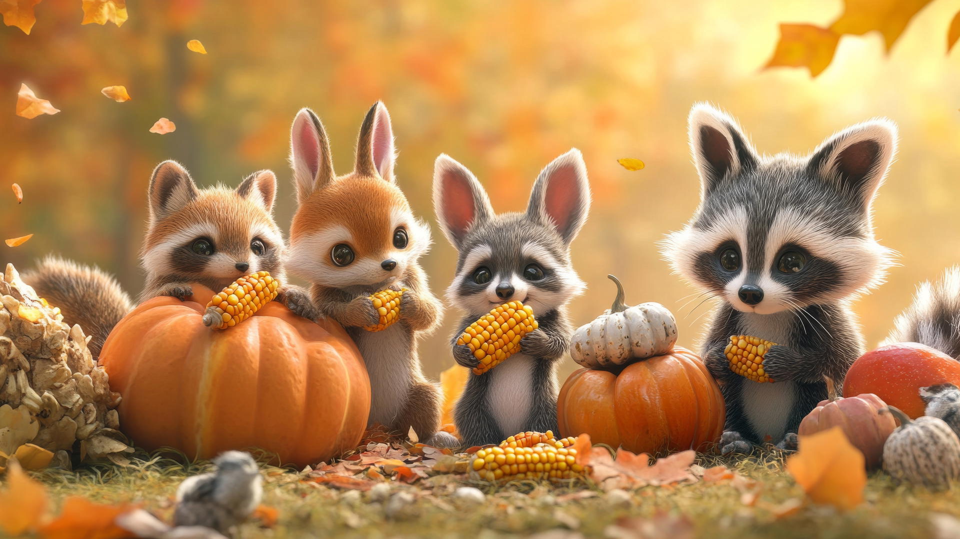 thanksgiving wallpaper cute with baby animals holding Thanksgiving items