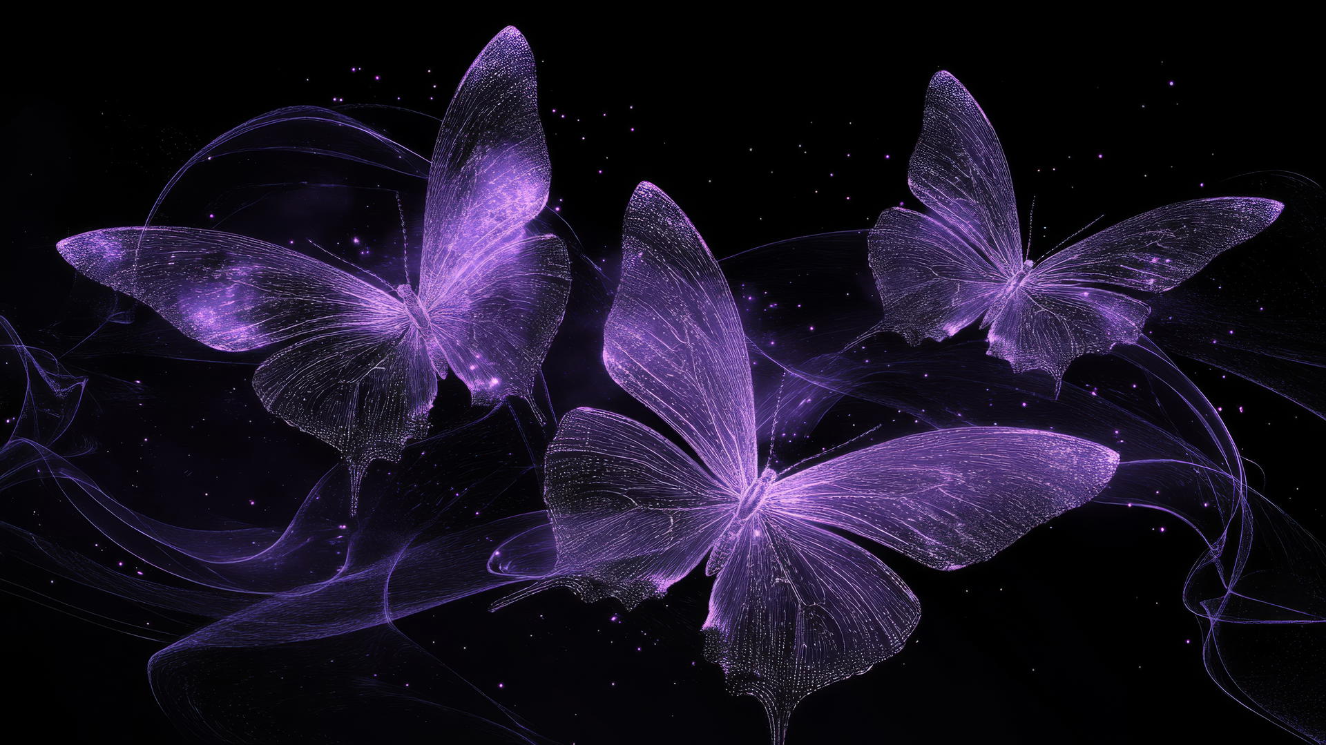 purple butterfly wallpaper with neon glows on a black background
