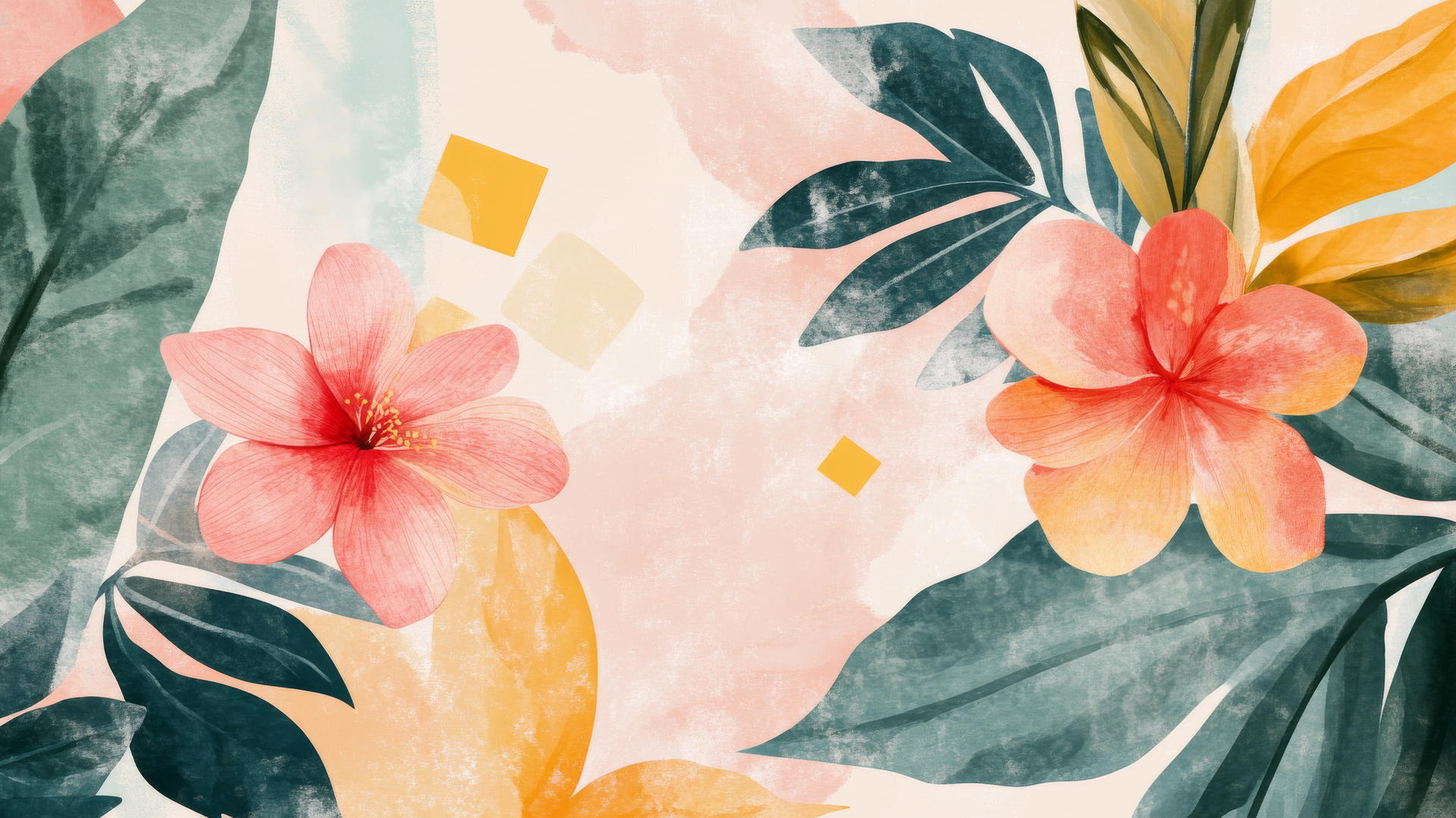 spring wallpaper with large floral elements and subtle geometric patterns