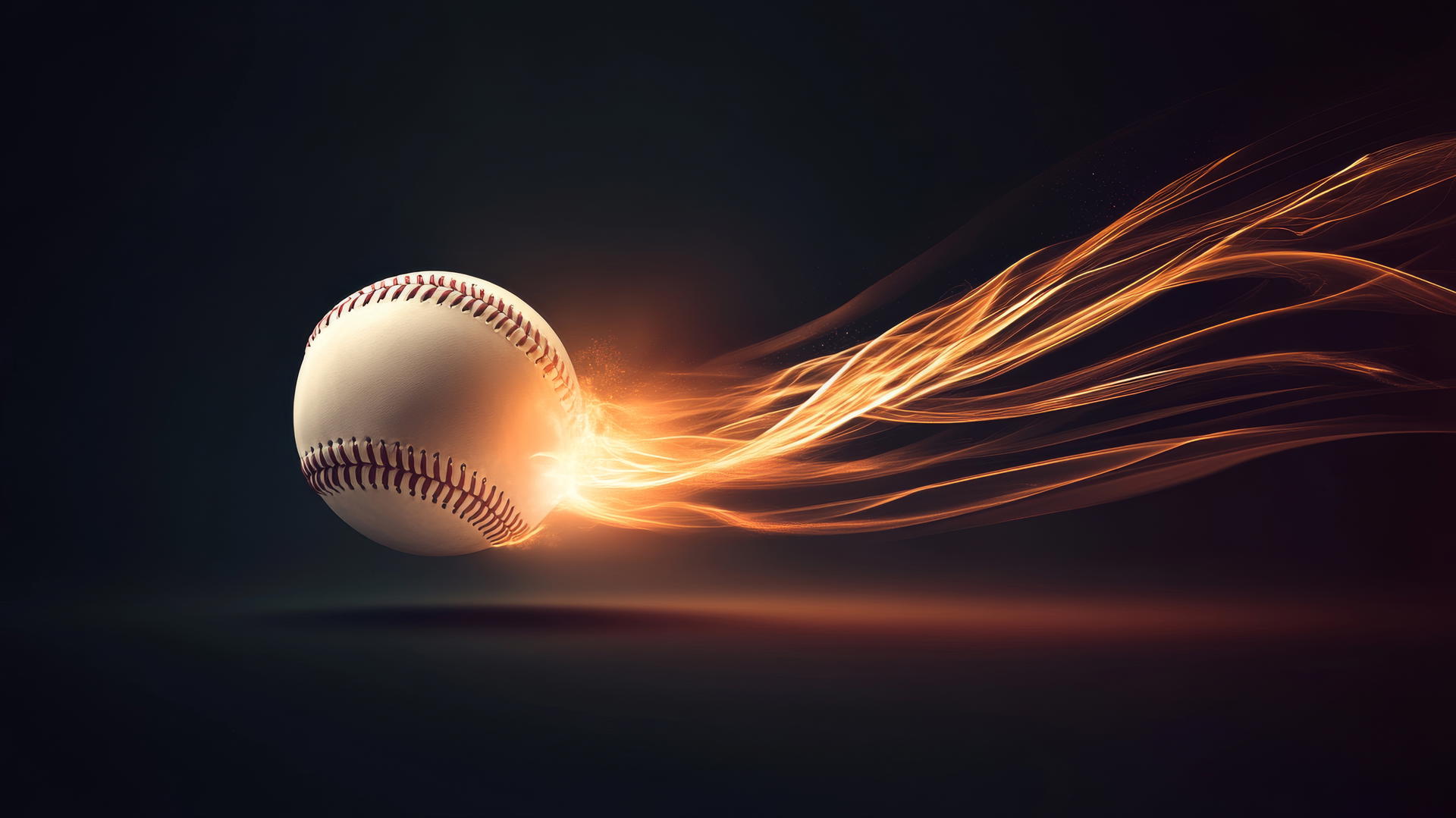 Glowing baseball spinning in mid-air with motion lines on dark background