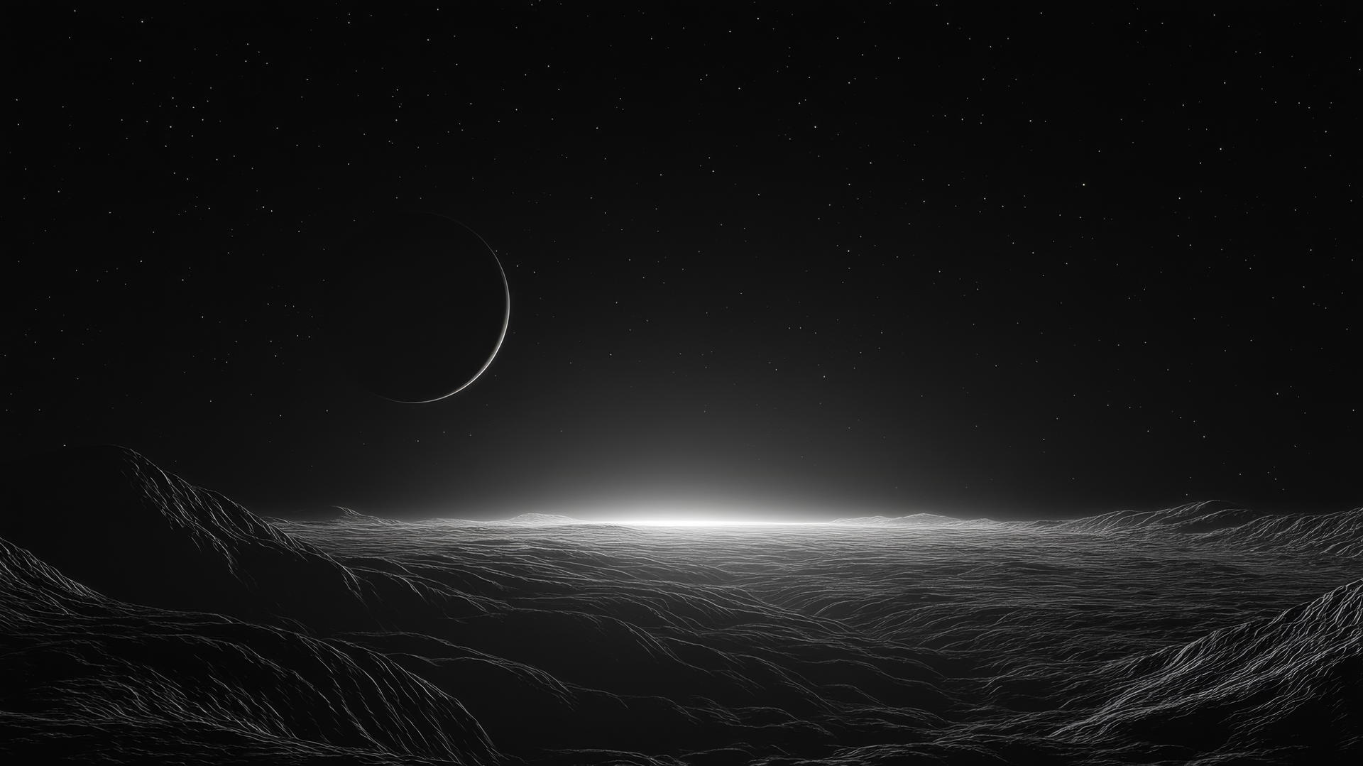 Outline of glowing star cluster with illuminated planet against black sky.