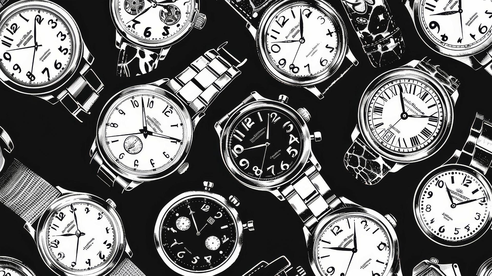 Black and white seamless wristwatch pattern illustration