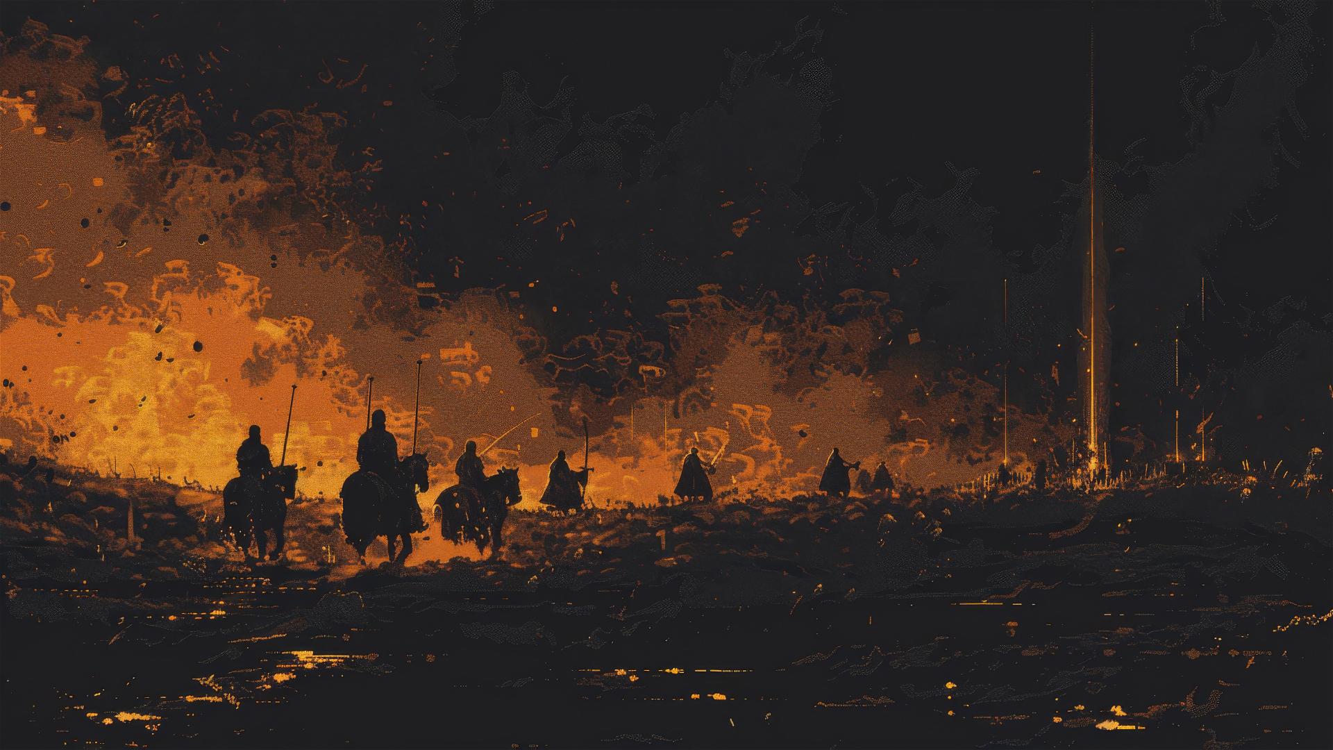 The Lord Of The Rings: The War Of Rohirrim pixel art on black background