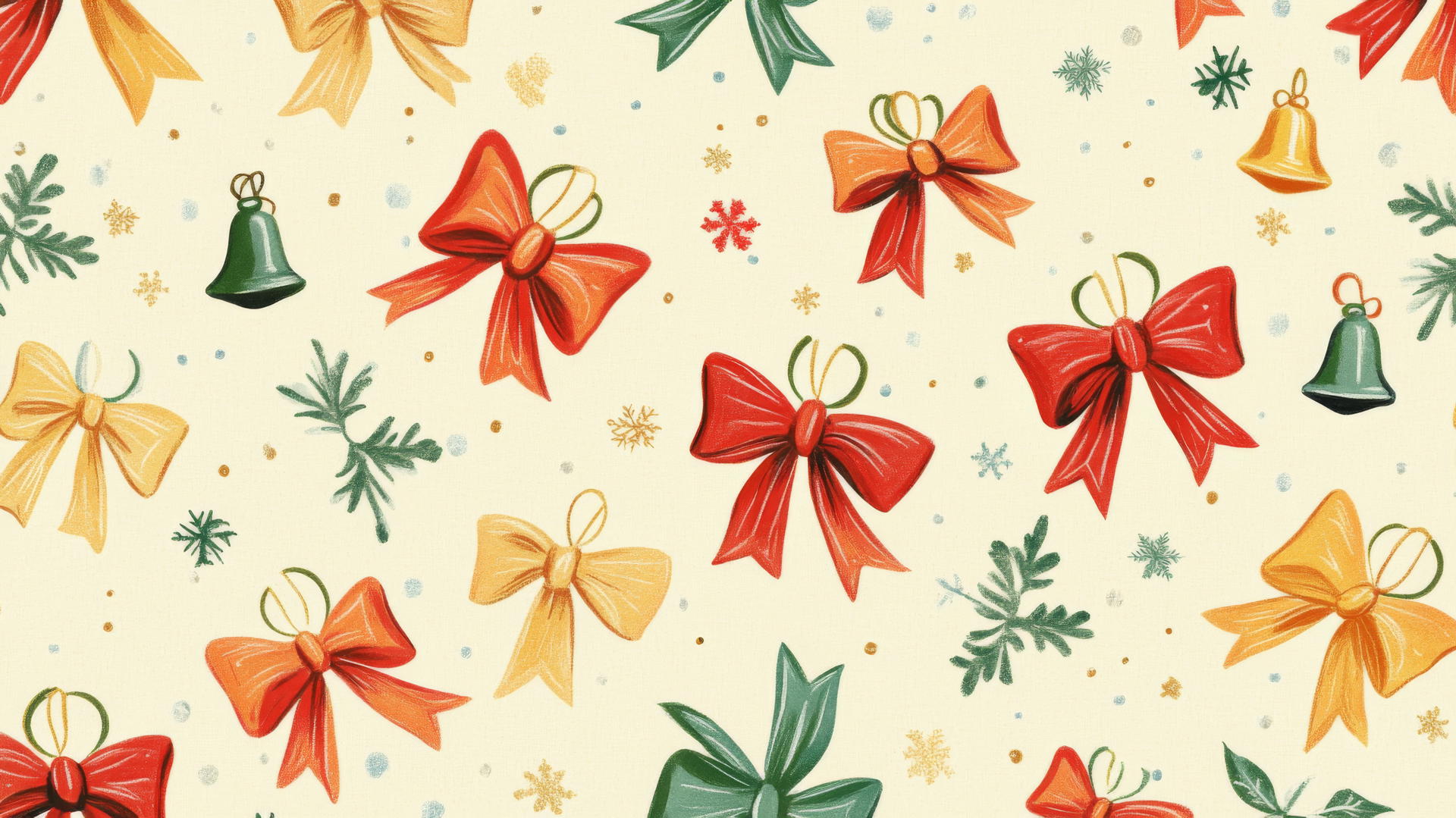 Christmas wallpaper preppy with bows, bells, and snowflakes