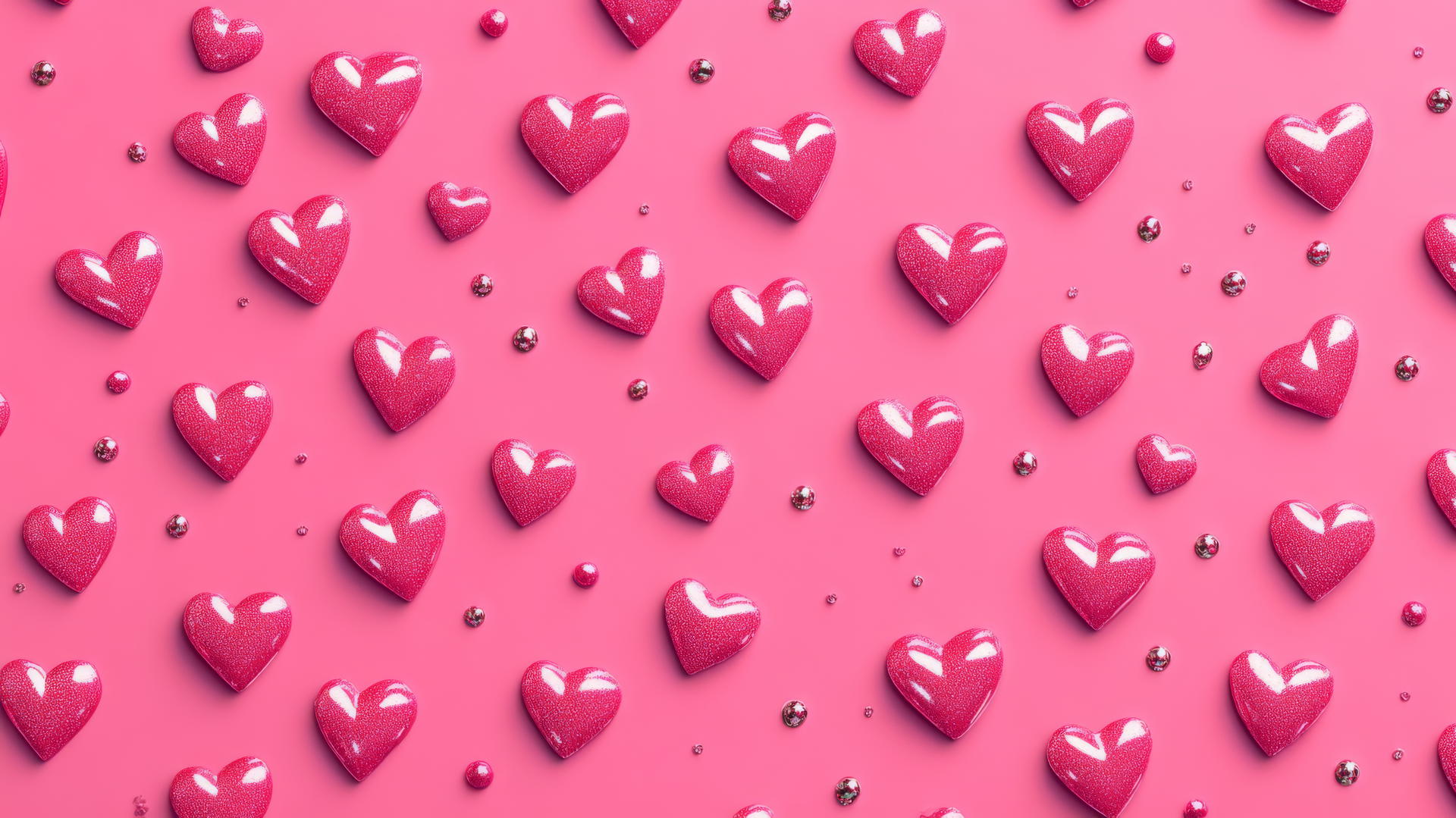 cute hot pink wallpaper with glossy heart patterns and subtle sparkles
