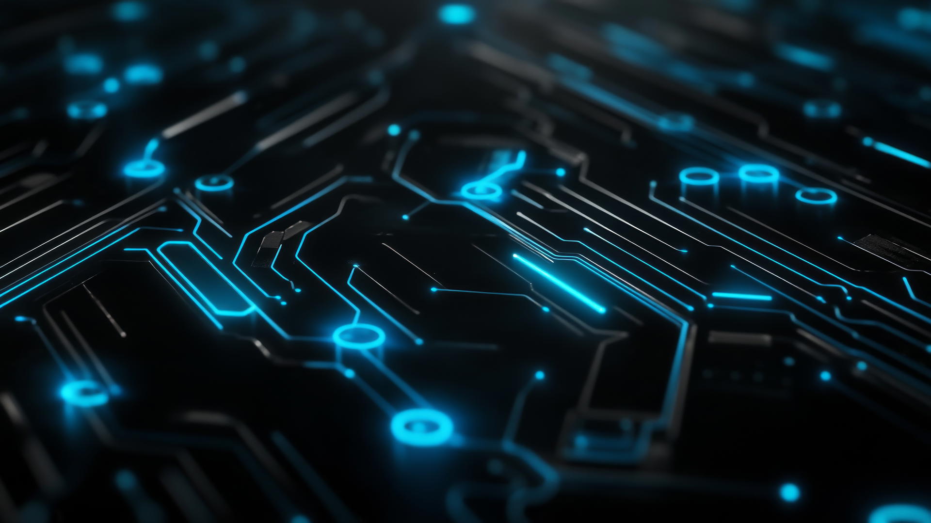 Futuristic black and blue wallpaper with circuit board design