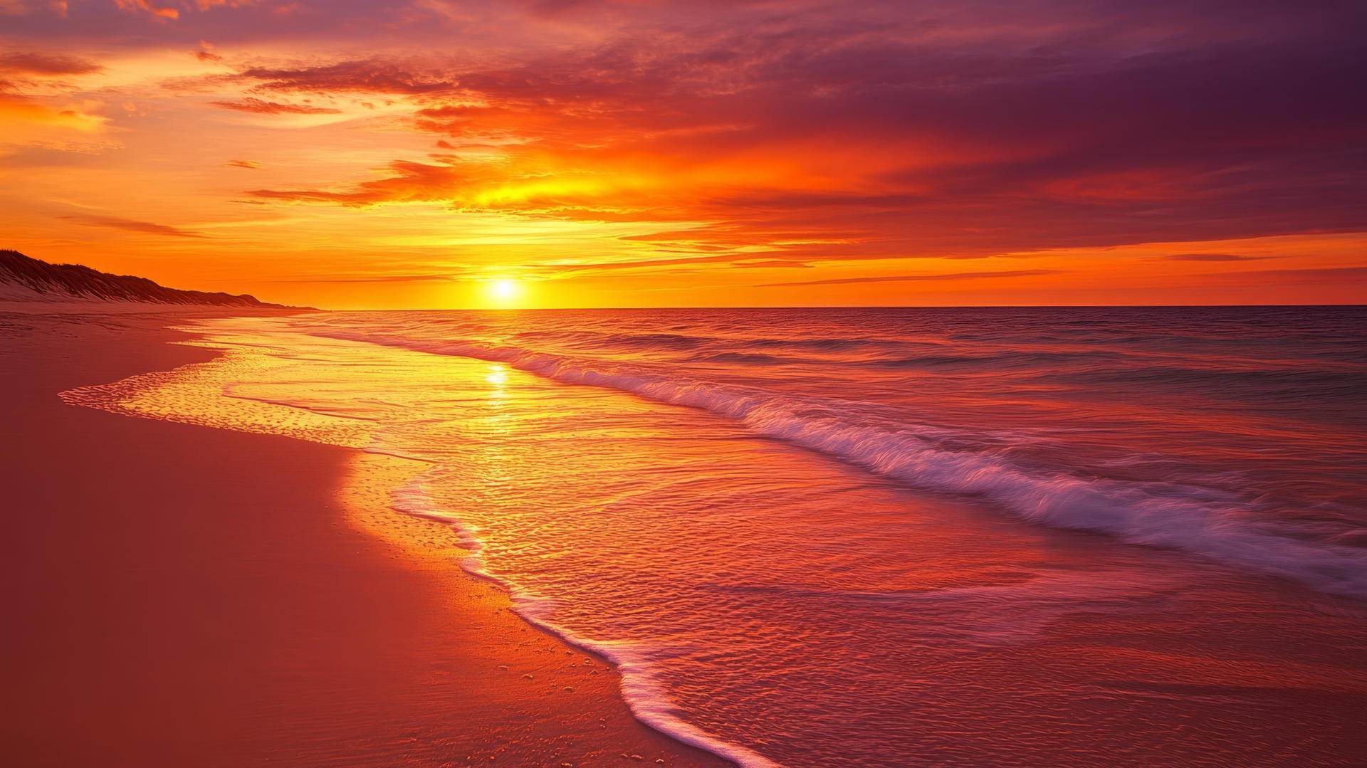stunning sunset background beach wallpaper with orange and pink sky