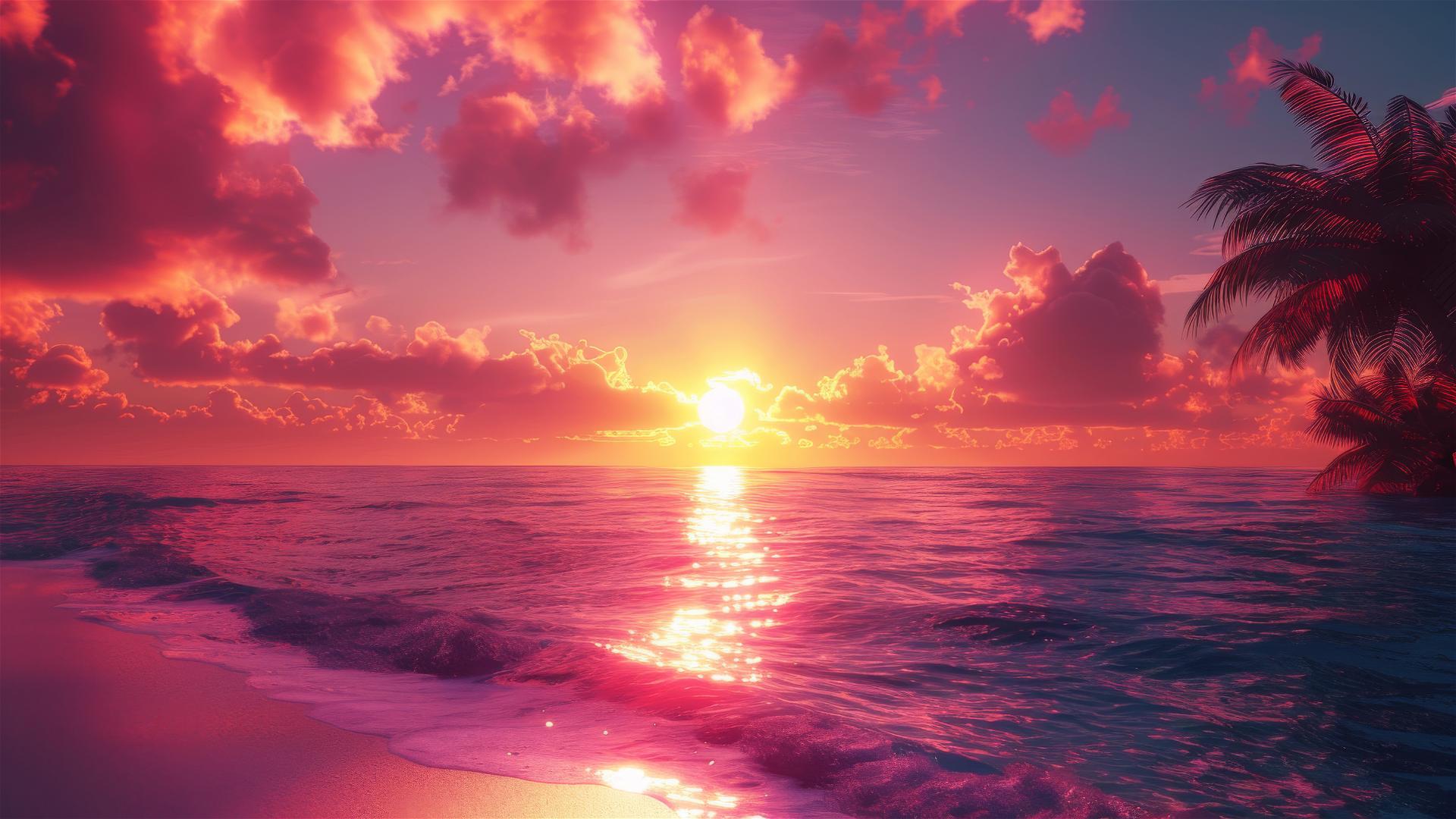 Vibrant sunset with bright colors over Maldives ocean