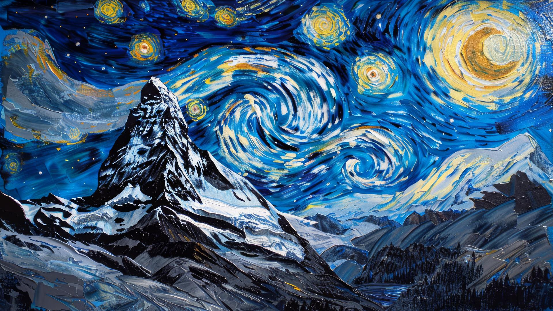Zermatt and Matterhorn with Starry Night sky at dusk
