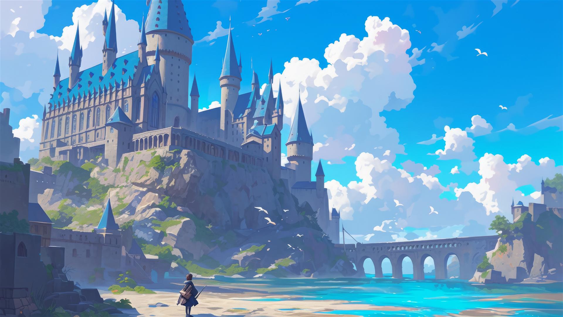 Ghibli-inspired Hogwarts illustration