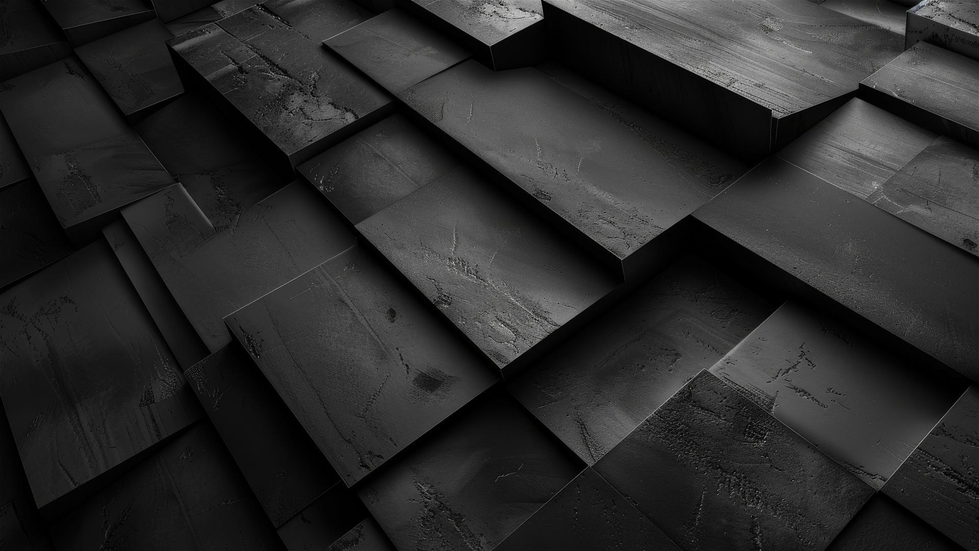 Black abstract monochrome design with symmetrical parallelogram tiles