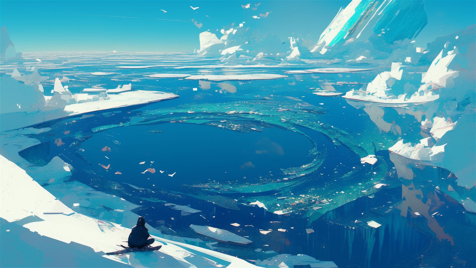 Resonant echoes in frozen ice lake melting under the sun