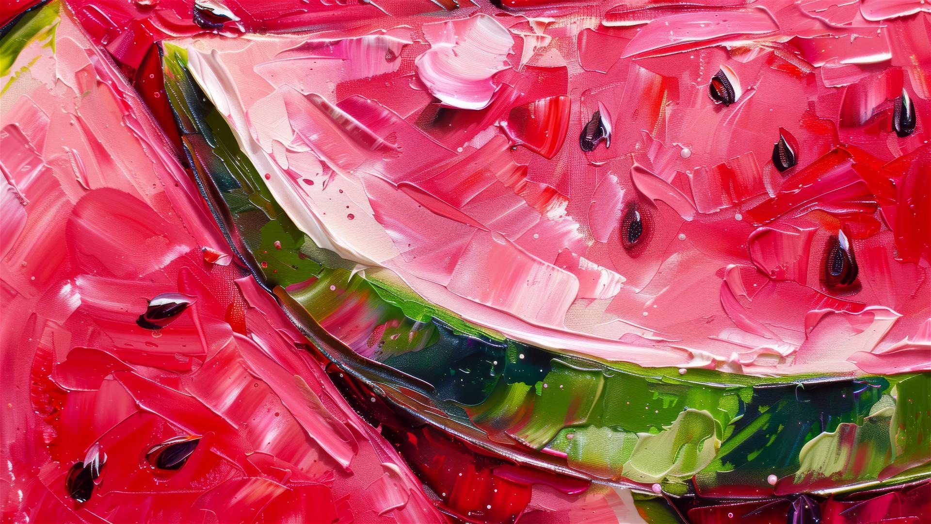 Close-up of juicy watermelon slices in oil painting style