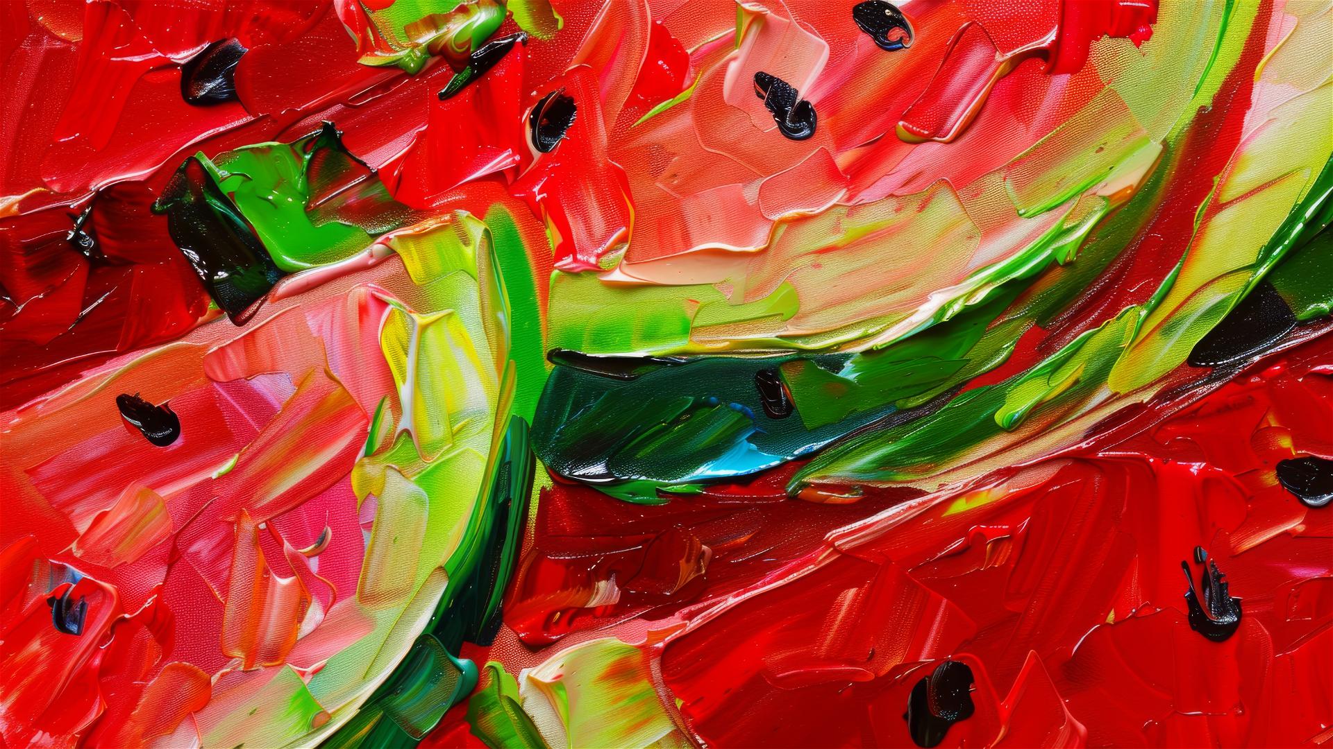 Close-up of juicy watermelon slices in thick oil paint style