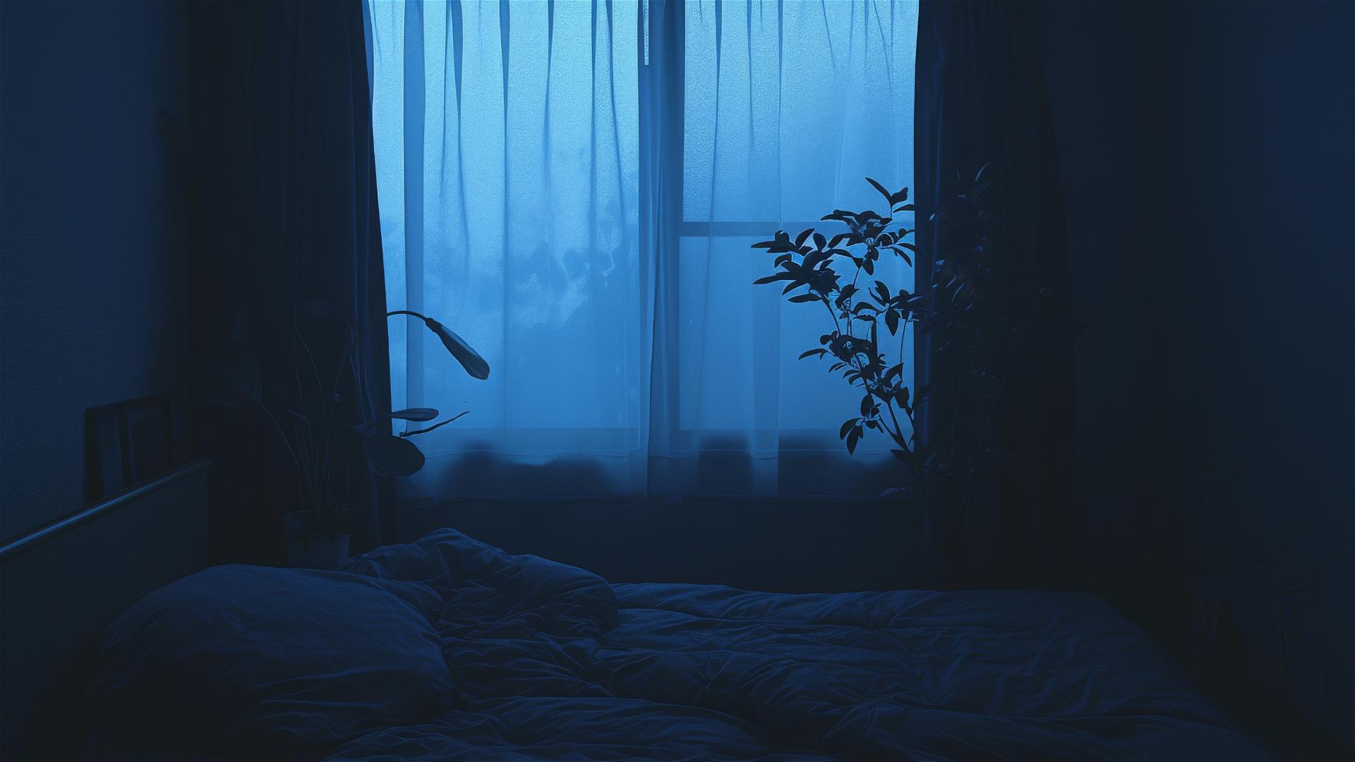 Aesthetic dark bedroom with black silk sheets and a single dark pillow, the fabric's sheen catching the light, intimate and stylish
