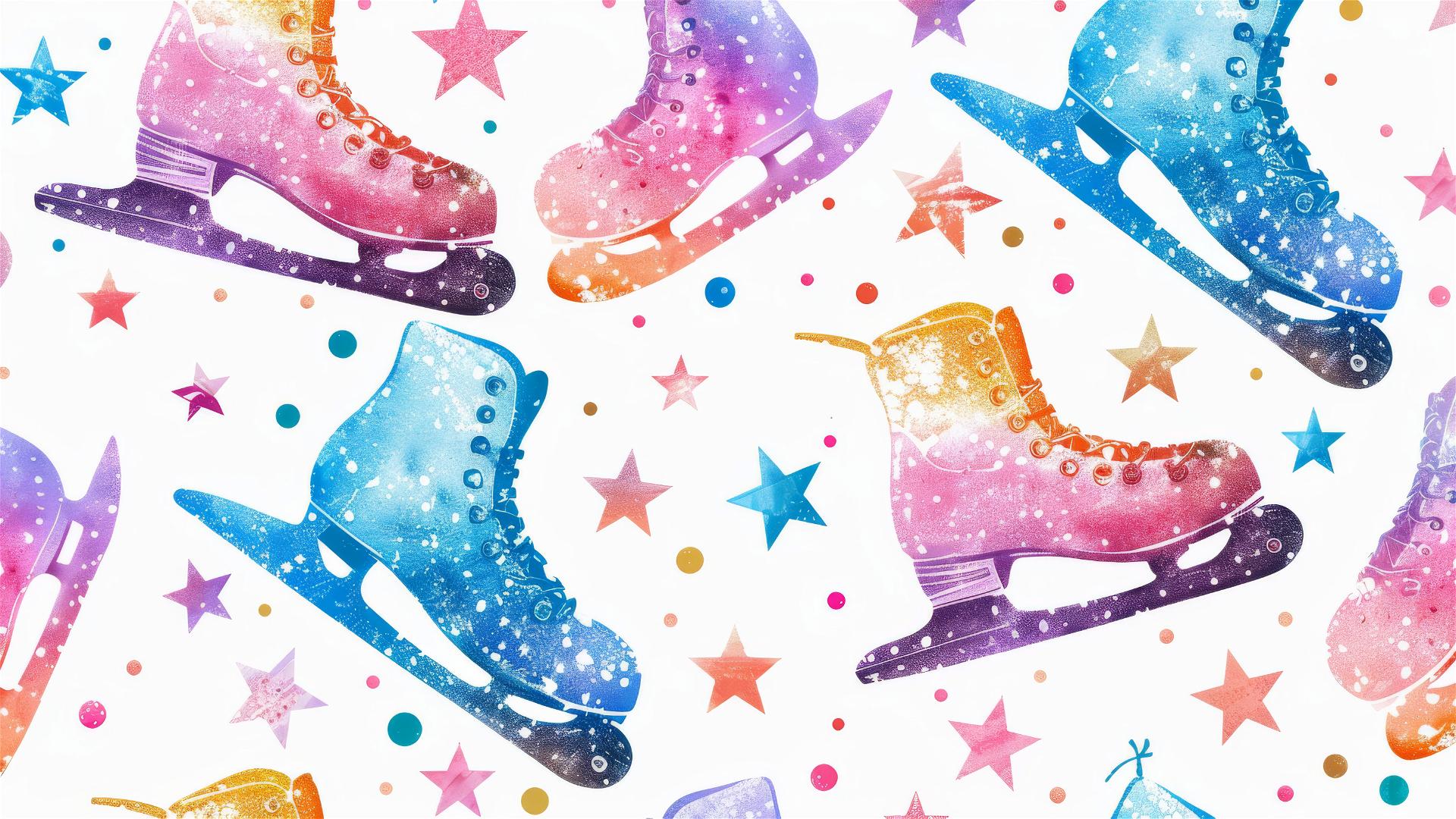 Ice skate pattern with vivid glitter colors on a transparent background