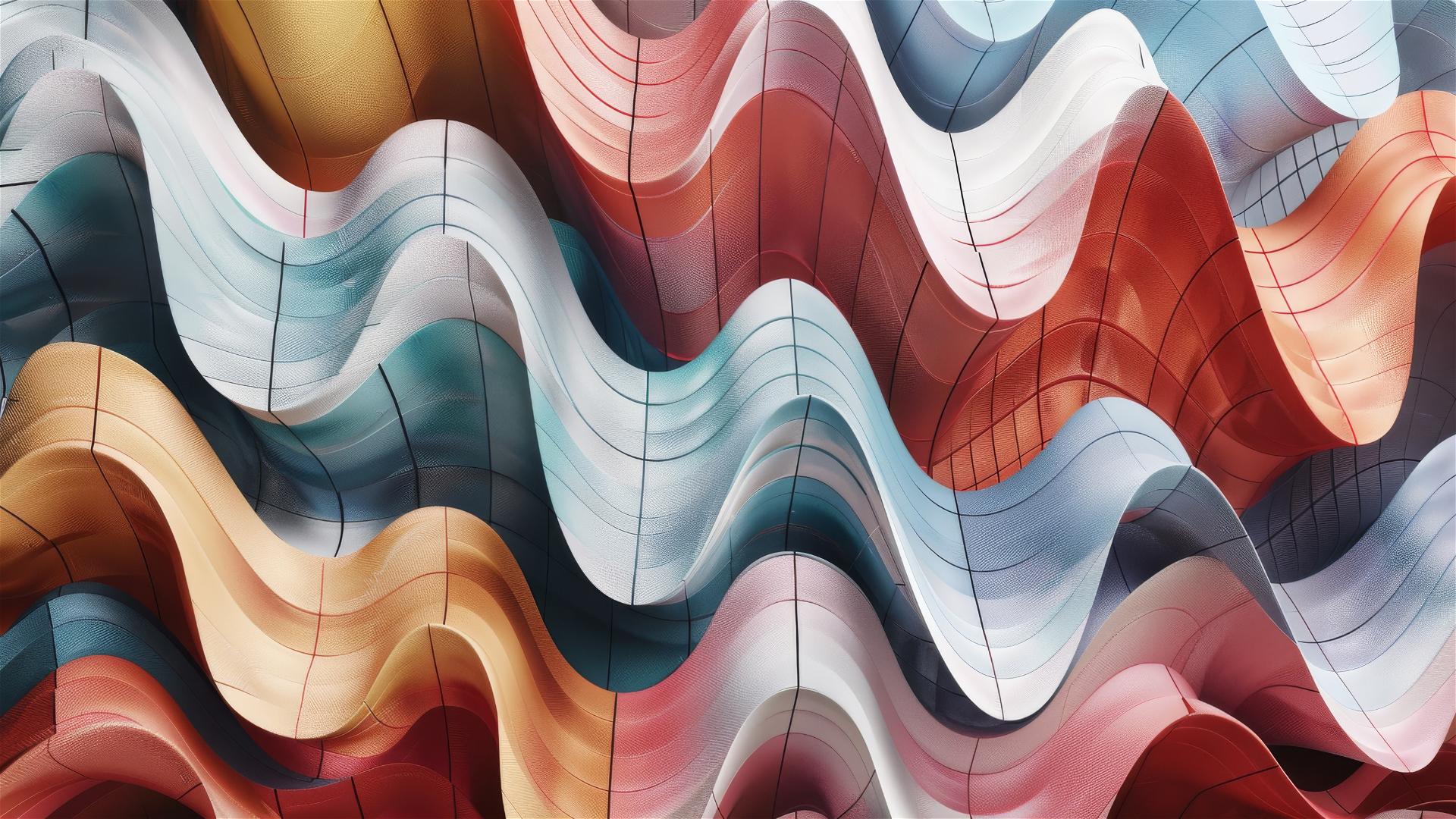 Abstract geometric 3D waves with cascading bricks in Scandinavian colors